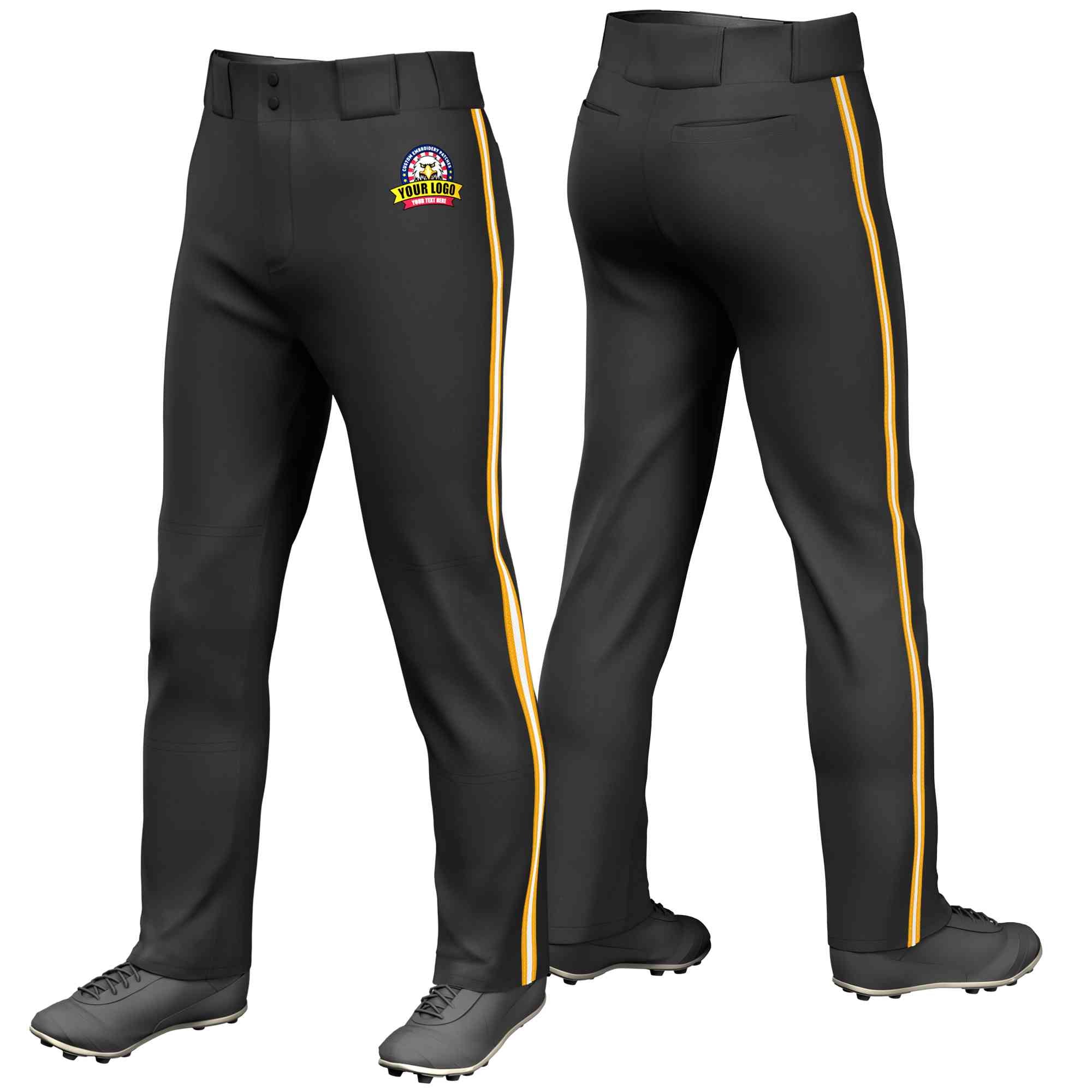 Pantalon de baseball coupe ample, coupe classique, personnalisé, noir, jaune, blanc-jaune