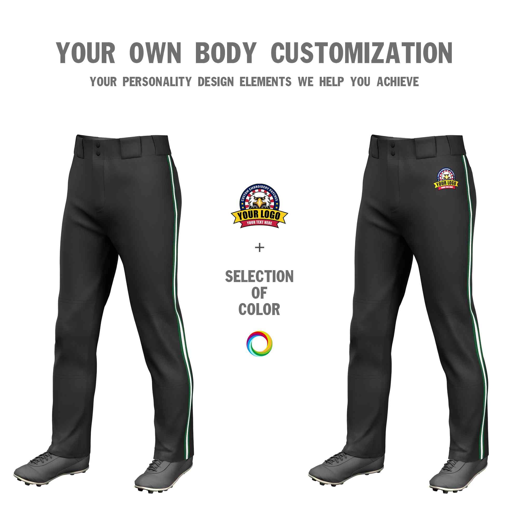 Custom Black Green White-Green Classic Fit Stretch Practice Loose-fit Baseball Pants