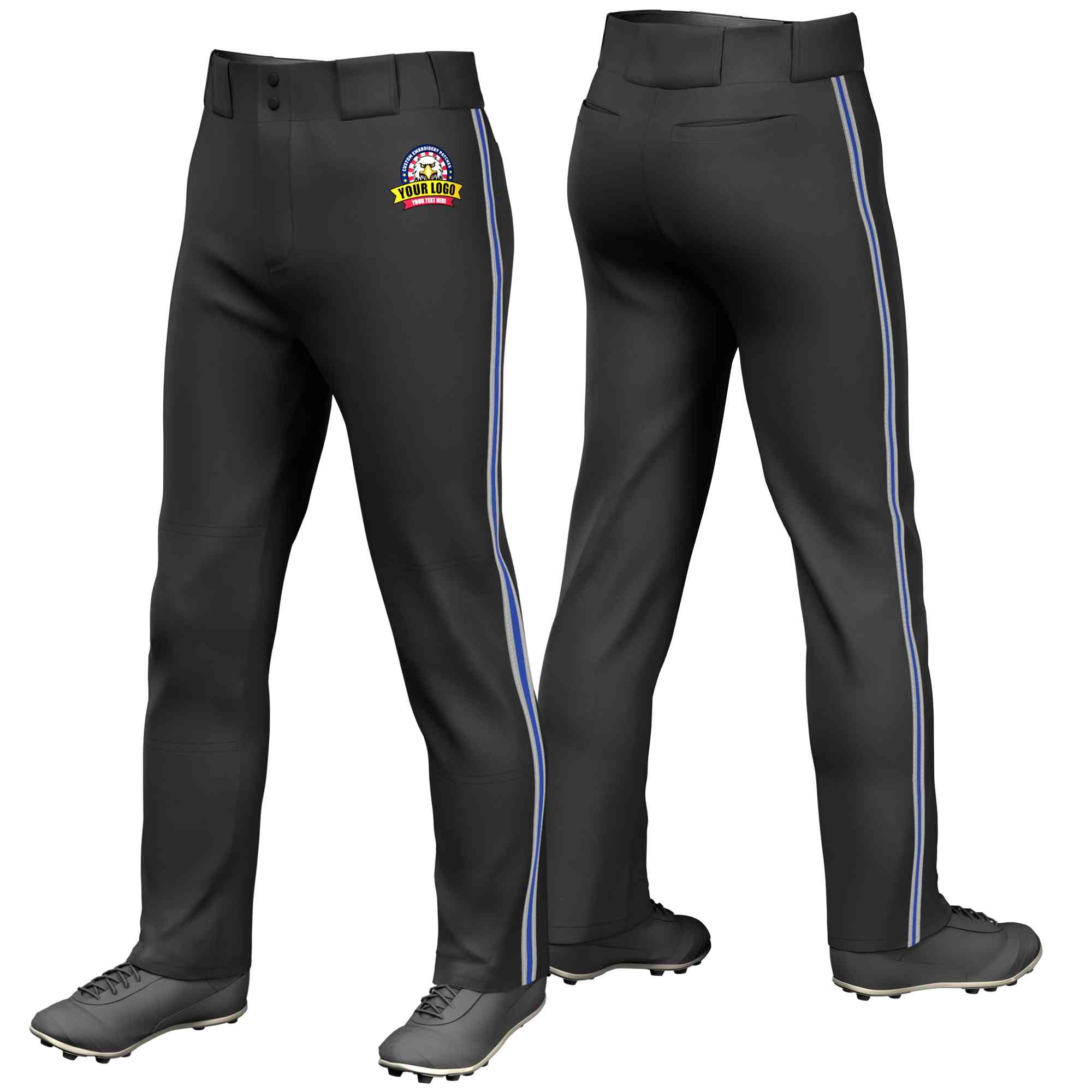 Custom Black Gray Royal-Gray Classic Fit Stretch Practice Loose-fit Baseball Pants