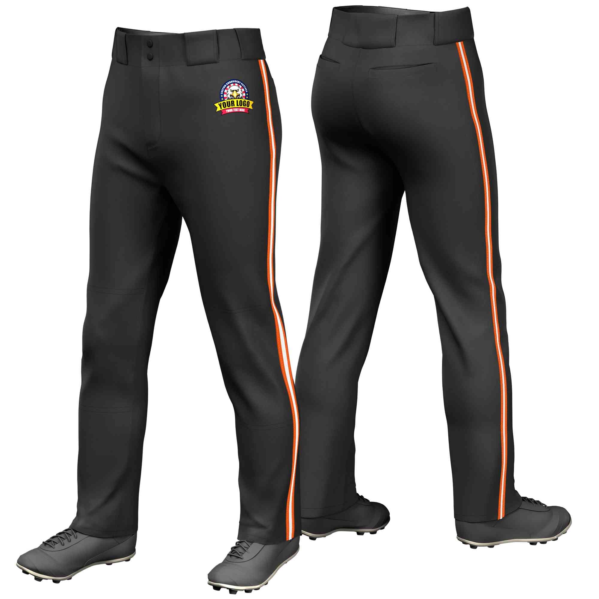 Custom Black Orange White-Orange Classic Fit Stretch Practice Loose-fit Baseball Pants