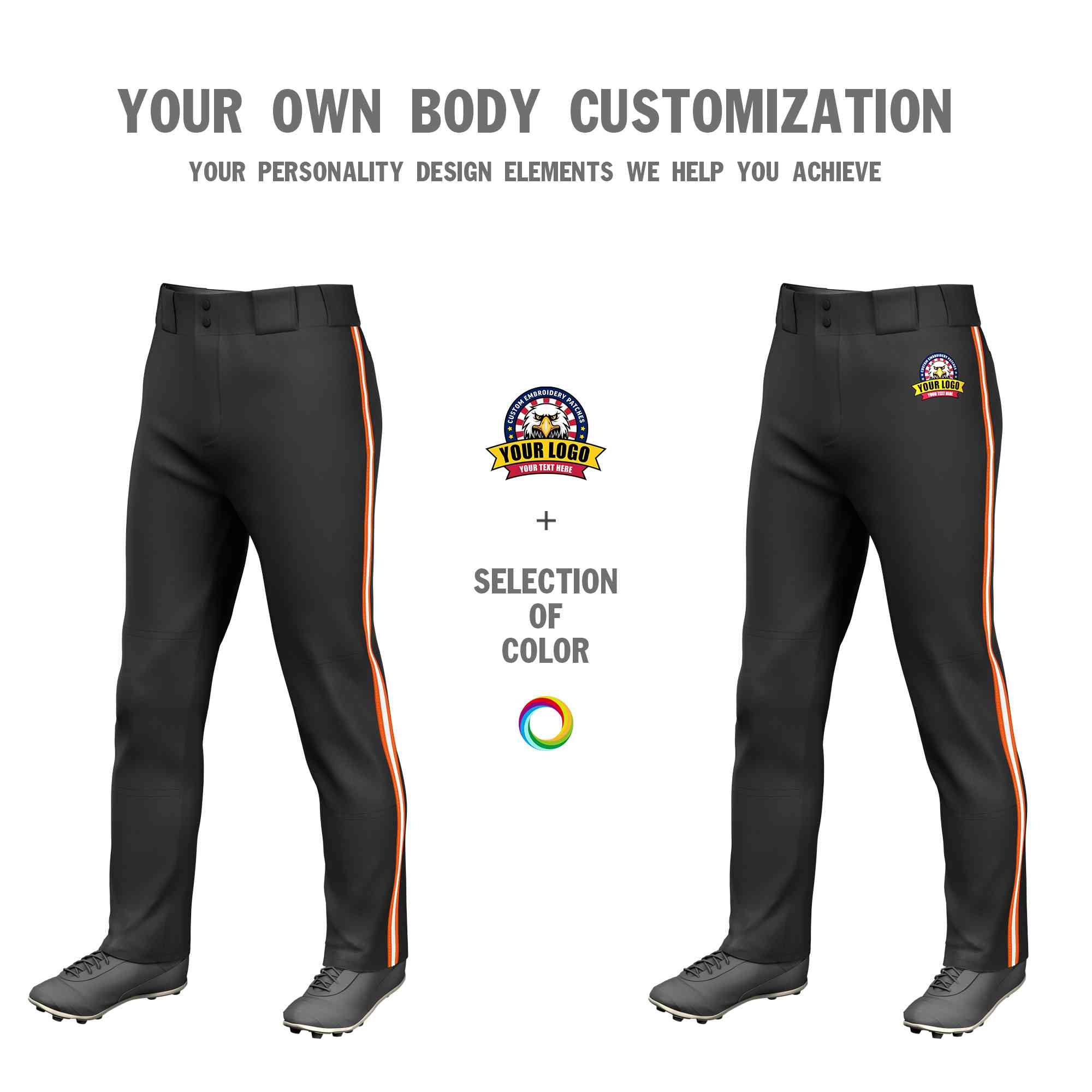 Pantalon de baseball coupe ample, coupe classique, personnalisé, noir, orange, blanc-orange