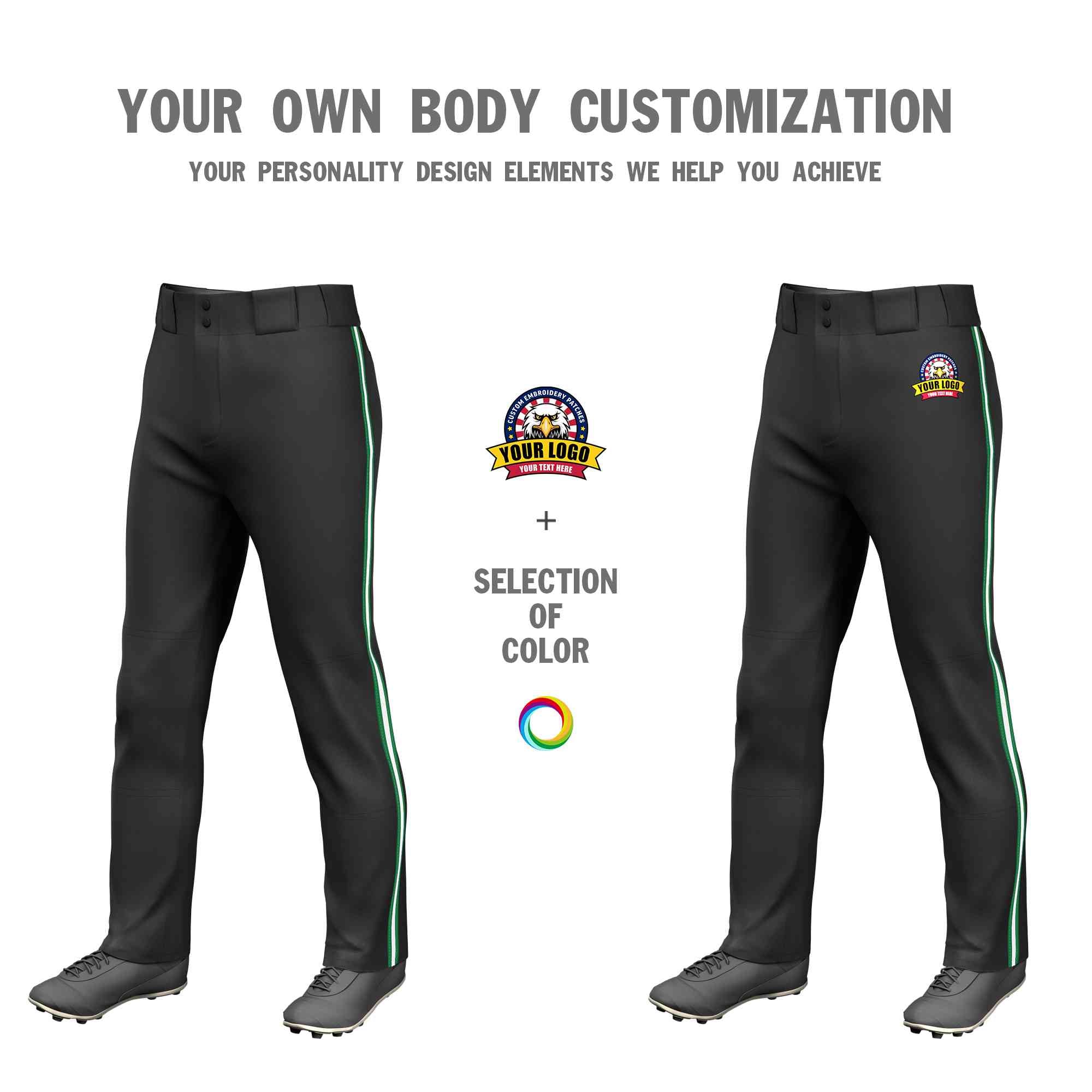 Custom Black Kelly Green White-Kelly Green Classic Fit Stretch Practice Loose-fit Baseball Pants