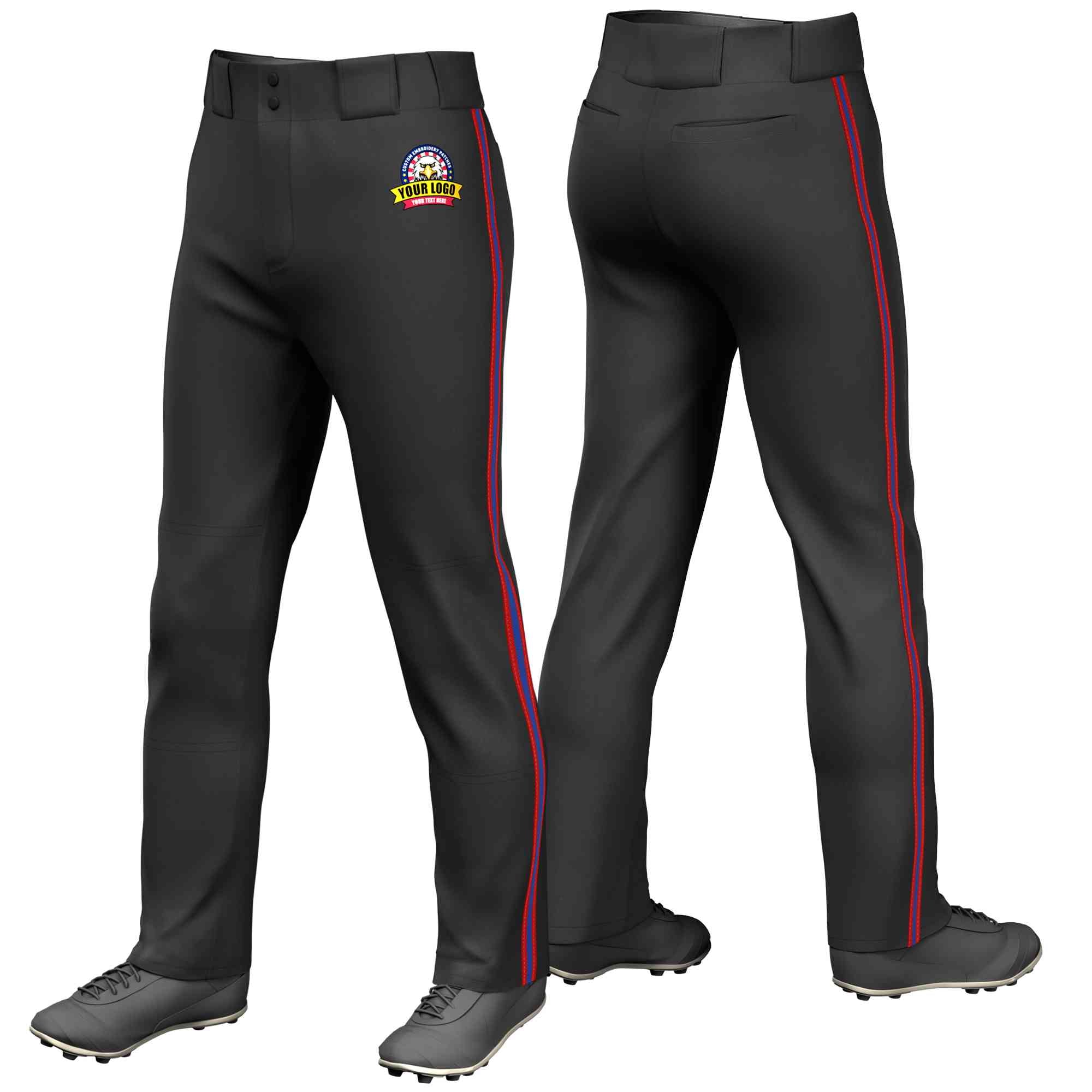 Custom Black Red Royal-Red Classic Fit Stretch Practice Loose-fit Baseball Pants