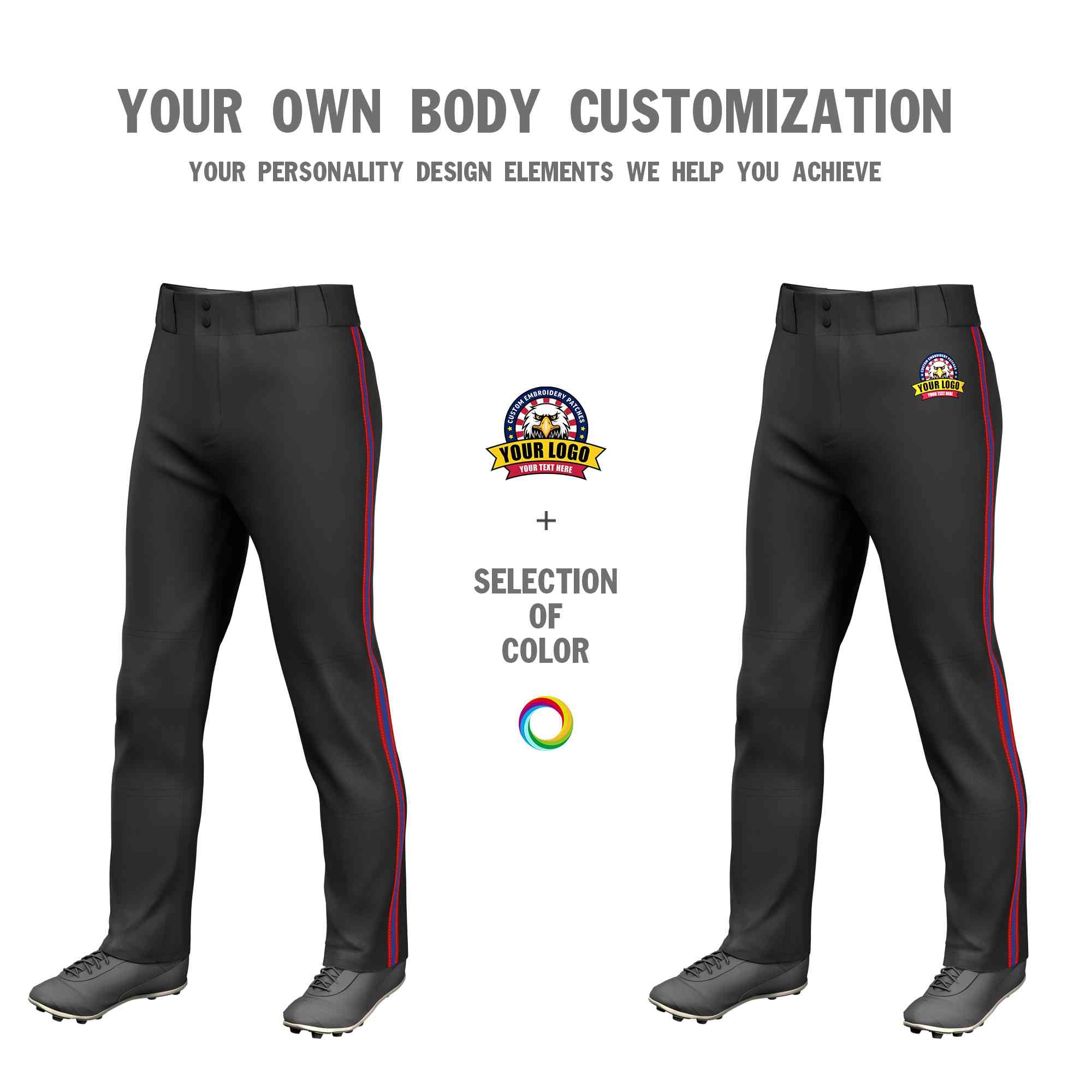 Custom Black Red Royal-Red Classic Fit Stretch Practice Loose-fit Baseball Pants