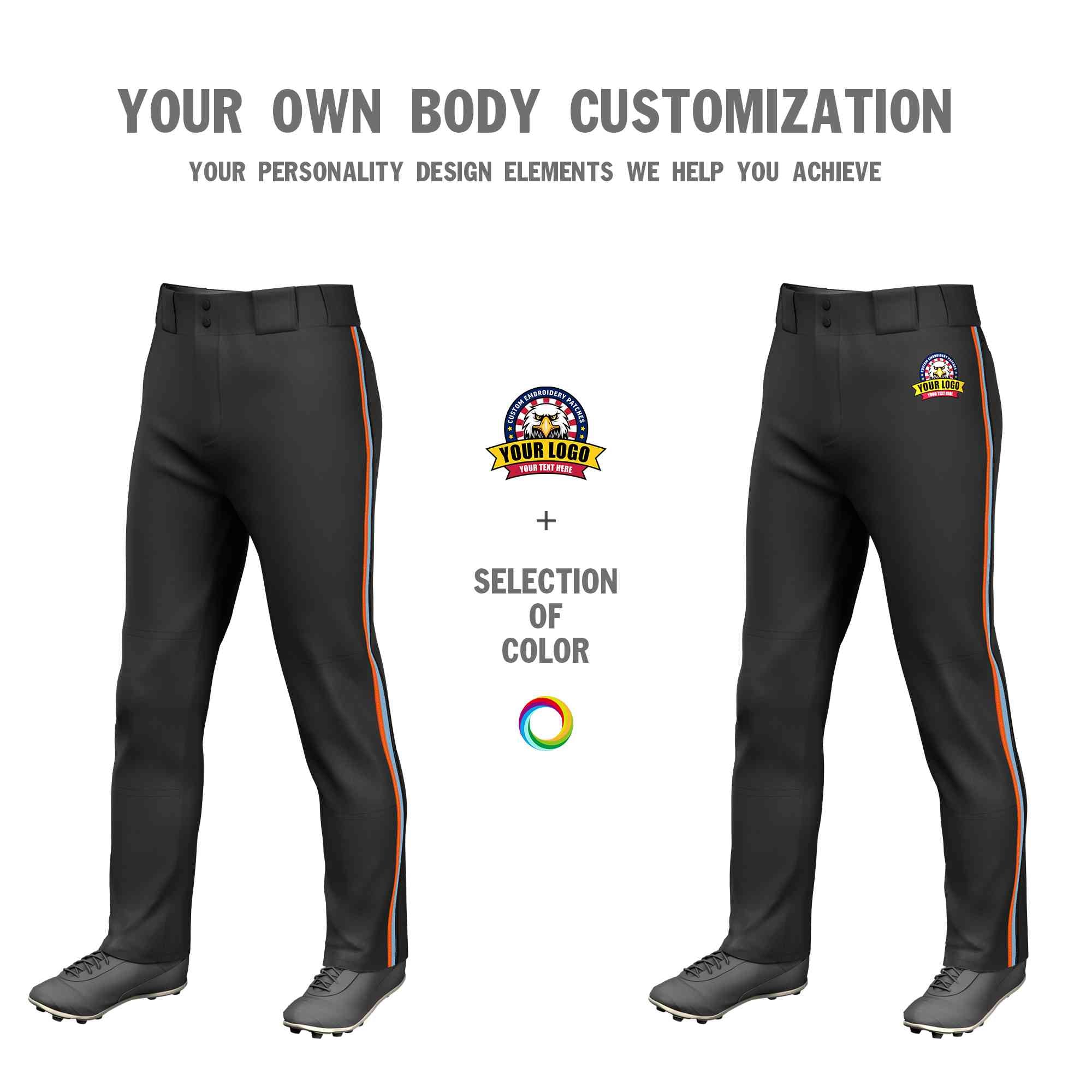 Custom Black Orange Light Blue-Black Classic Fit Stretch Practice Loose-fit Baseball Pants