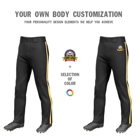 Custom Black Yellow White-Yellow Classic Fit Stretch Practice Loose-fit Baseball Pants