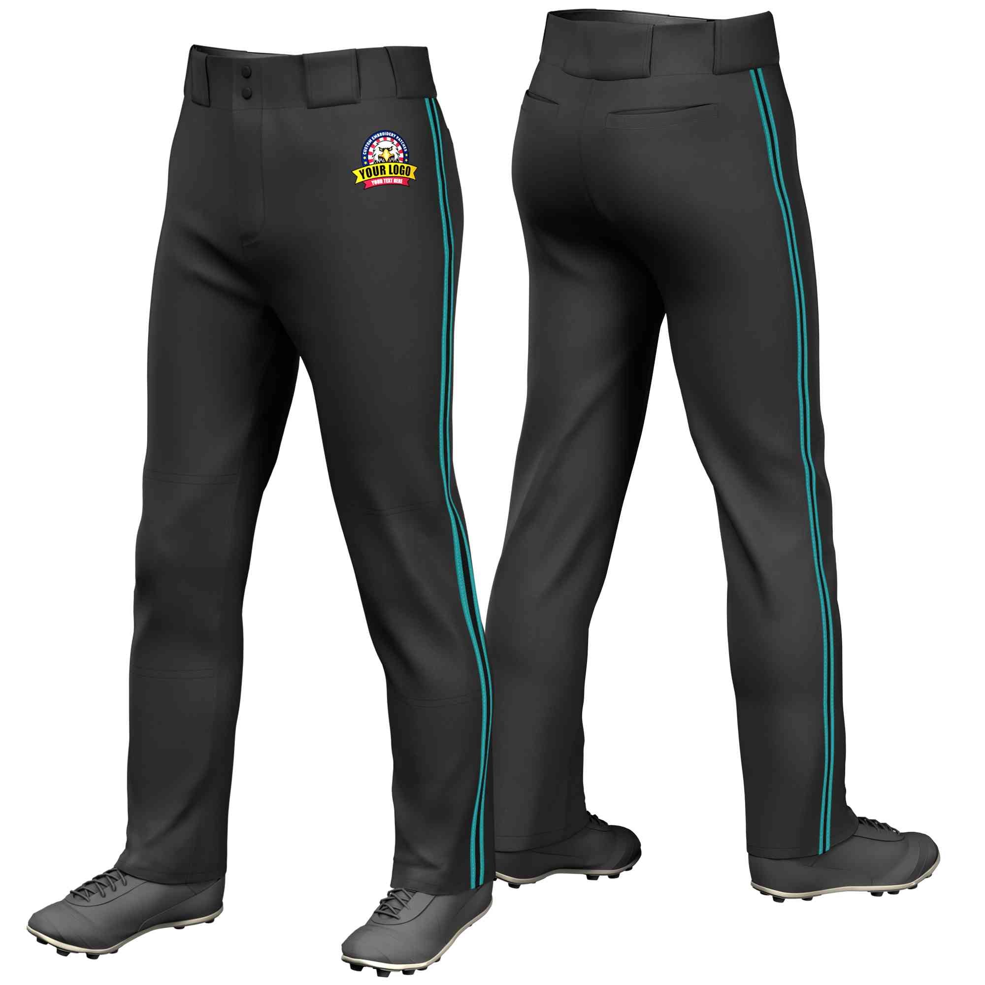 Custom Black Aqua Classic Fit Stretch Practice Loose-fit Baseball Pants