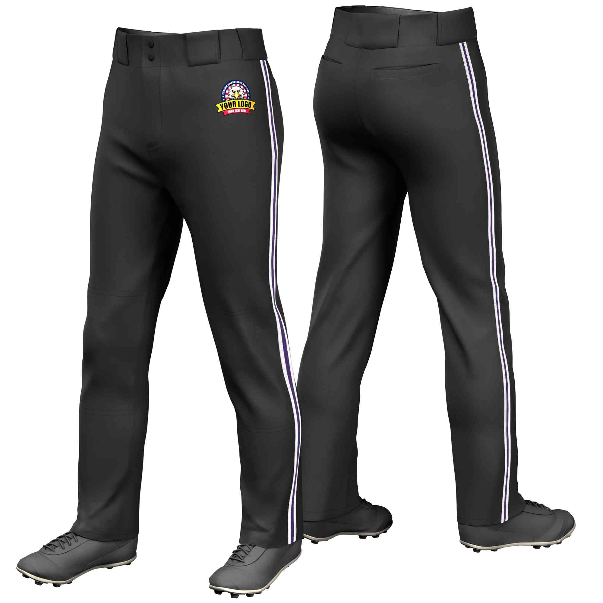 Pantalon de baseball coupe ample, coupe classique, personnalisé, noir, blanc, violet-blanc