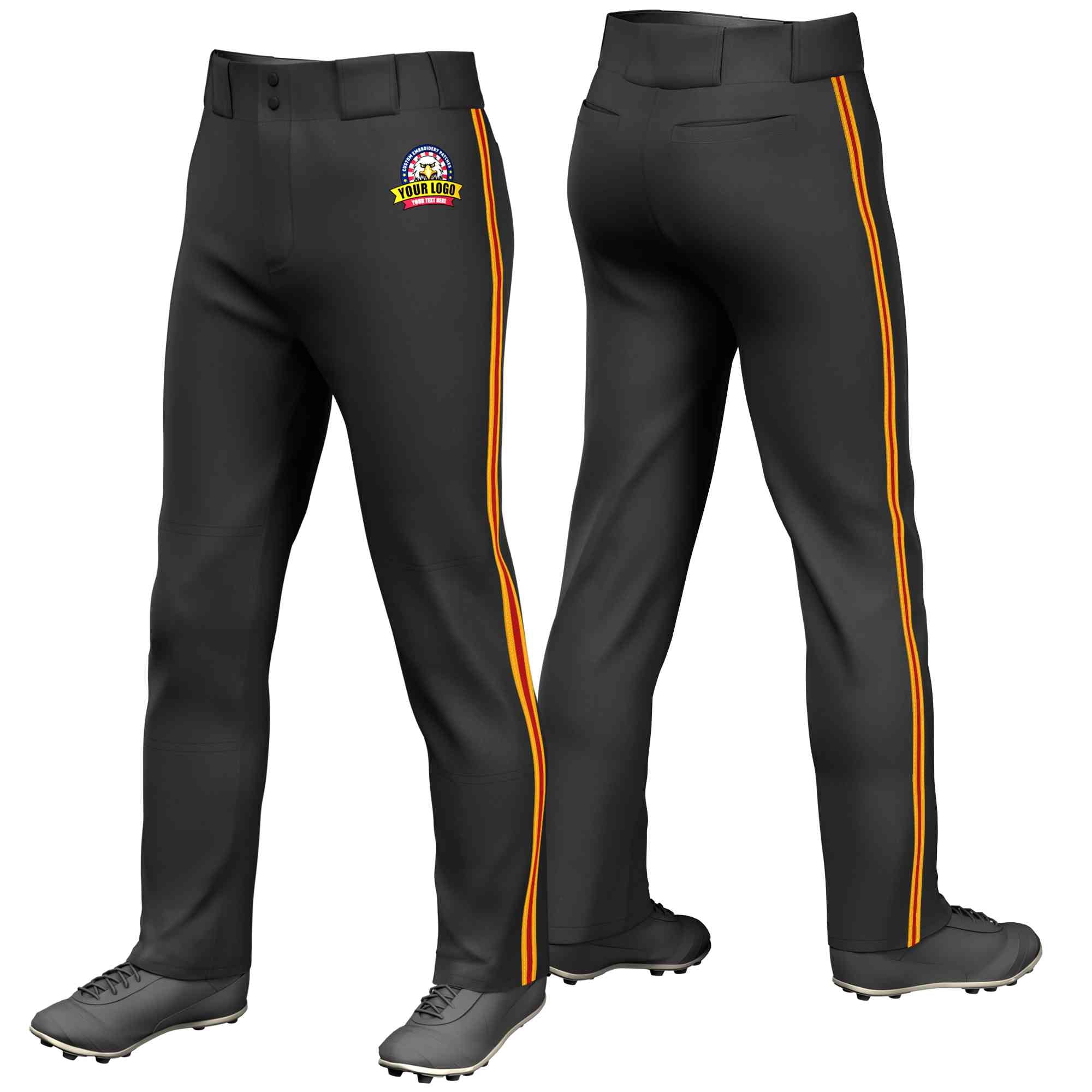 Custom Black Yellow Red-Yellow Classic Fit Stretch Practice Loose-fit Baseball Pants