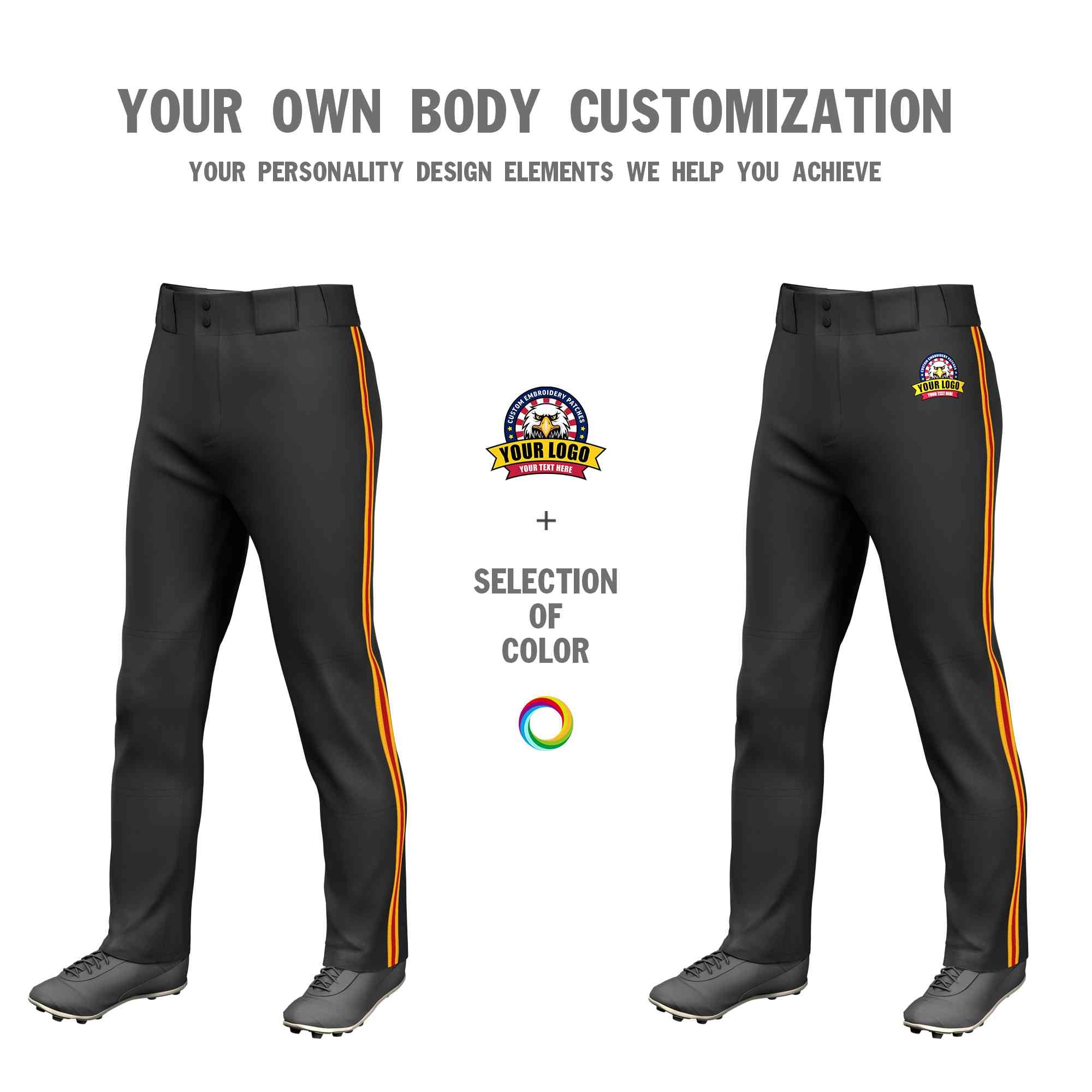 Custom Black Yellow Red-Yellow Classic Fit Stretch Practice Loose-fit Baseball Pants