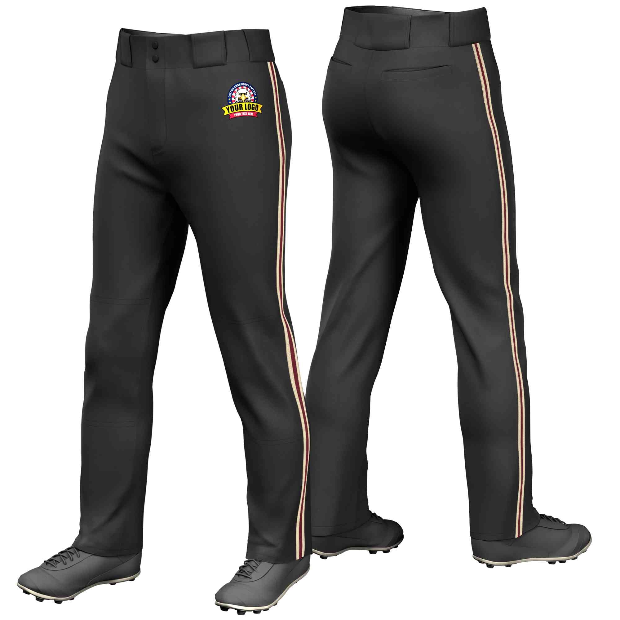 Custom Black Khaki Crimson-Khaki Classic Fit Stretch Practice Loose-fit Baseball Pants