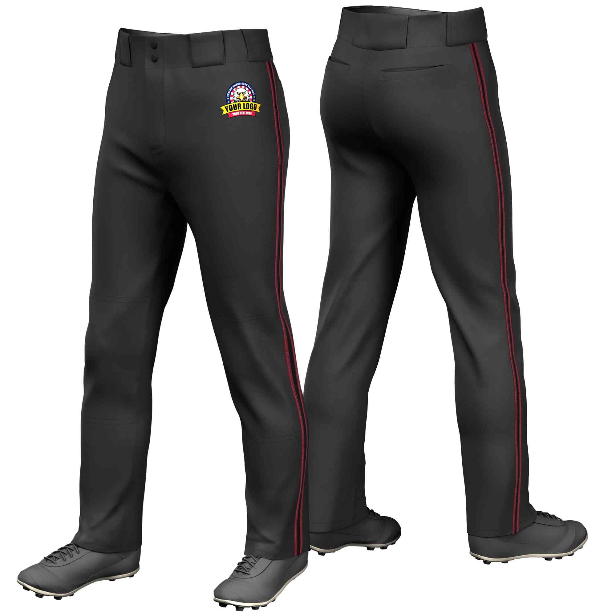 Custom Black Crimson Noir-Crimson Pantalon de baseball coupe classique extensible et coupe ample