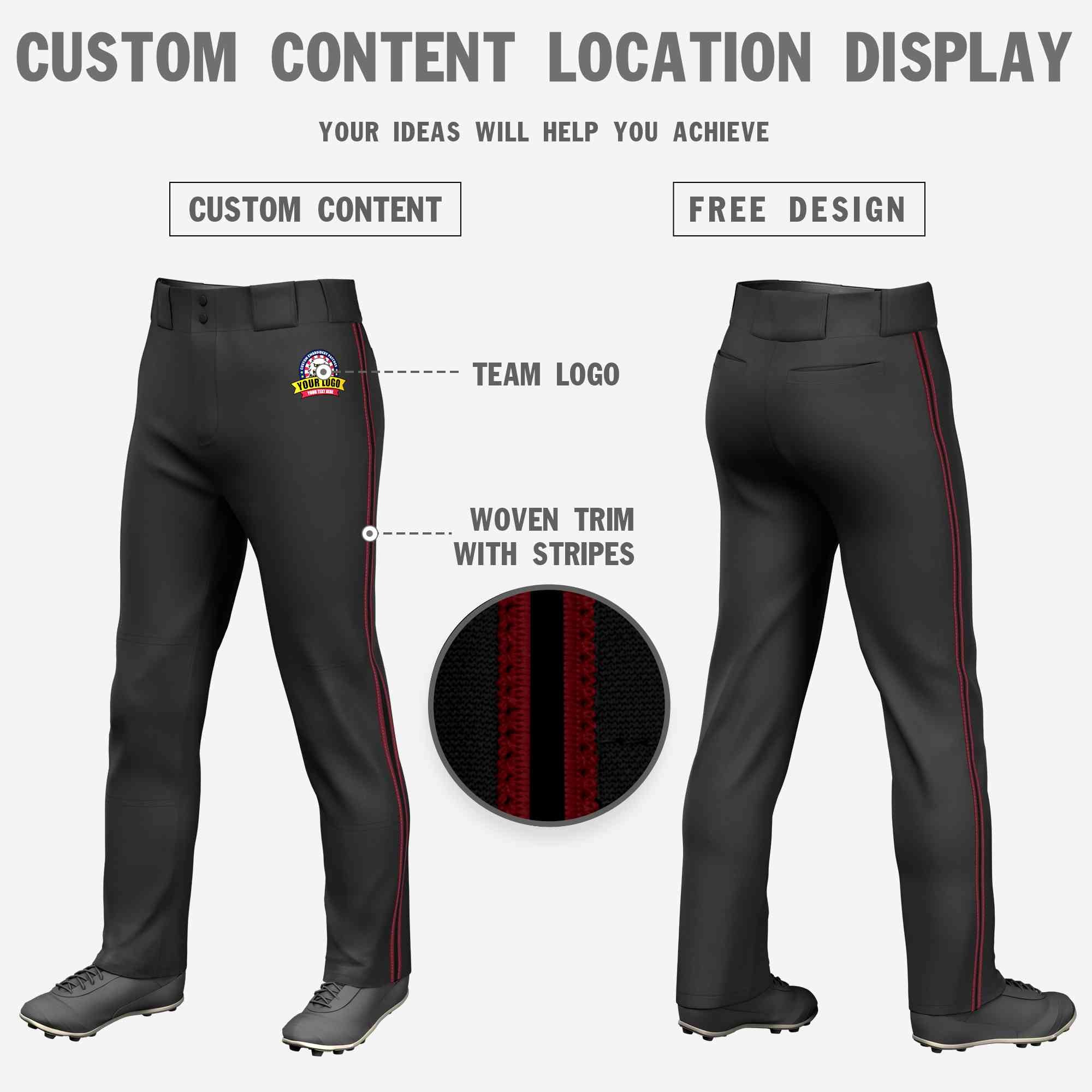 Custom Black Crimson Noir-Crimson Pantalon de baseball coupe classique extensible et coupe ample