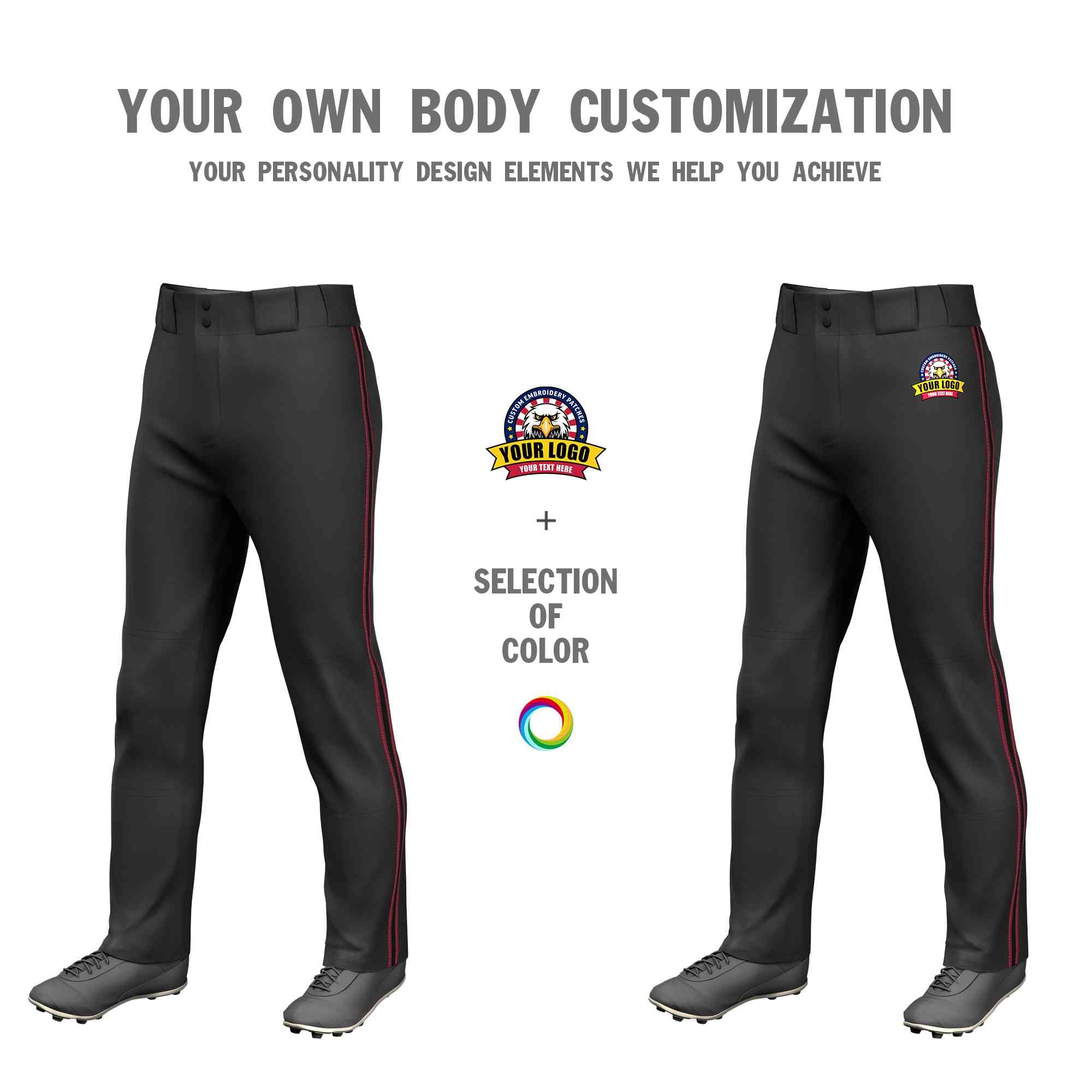 Custom Black Crimson Black-Crimson Classic Fit Stretch Practice Loose-fit Baseball Pants