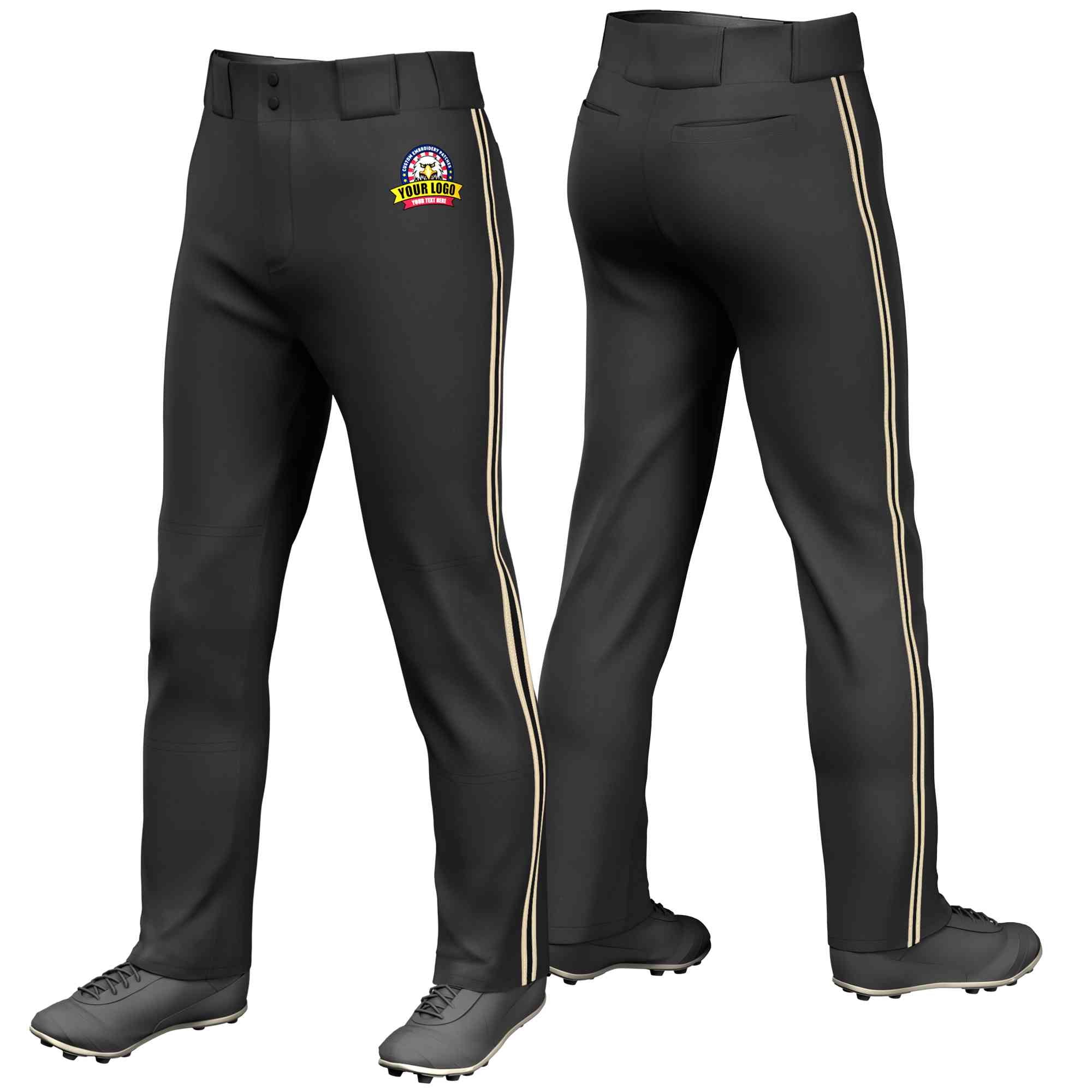 Custom Black Khaki Black-Khaki Classic Fit Stretch Practice Loose-fit Baseball Pants