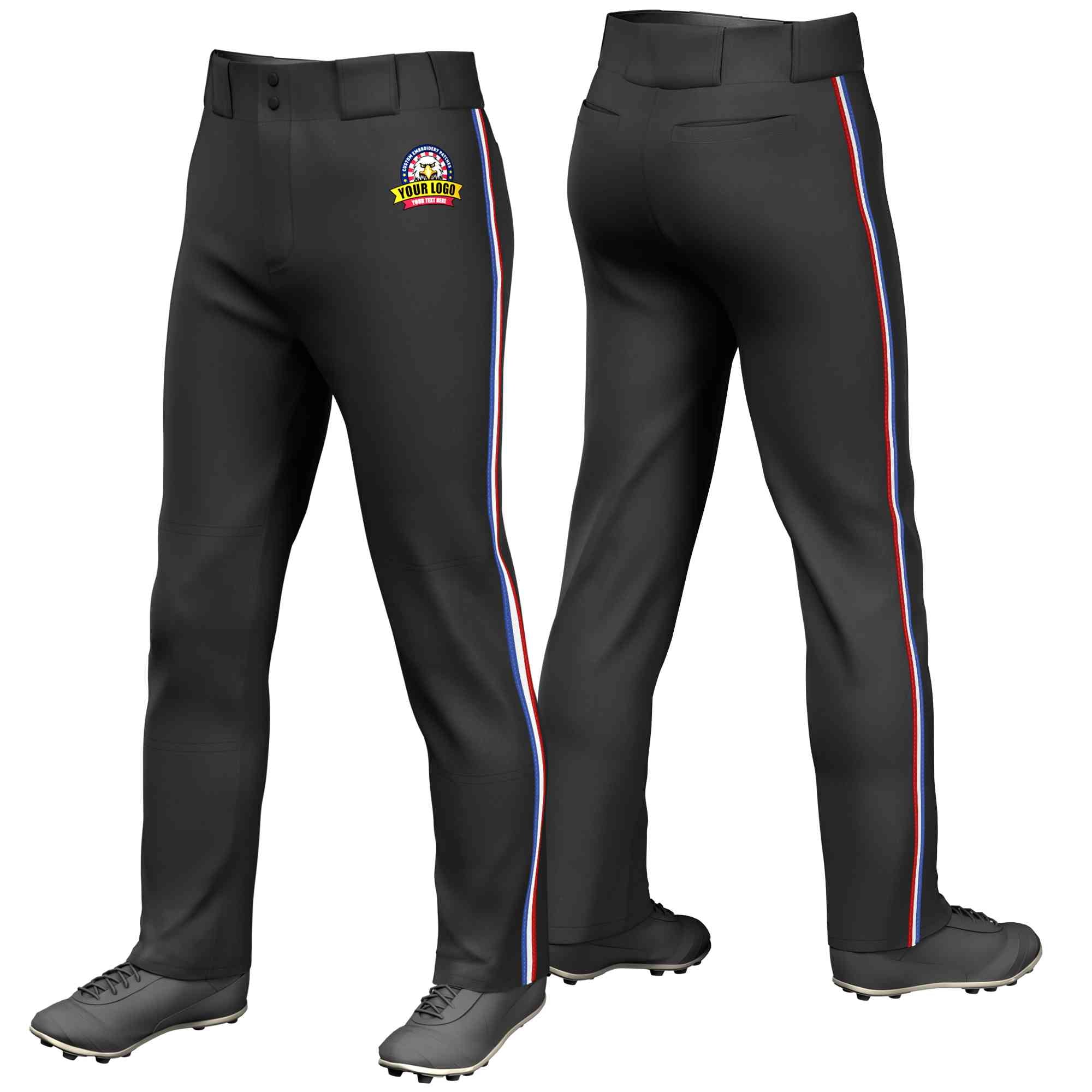 Pantalon de baseball coupe ample, coupe classique, noir royal, blanc-rouge, personnalisé