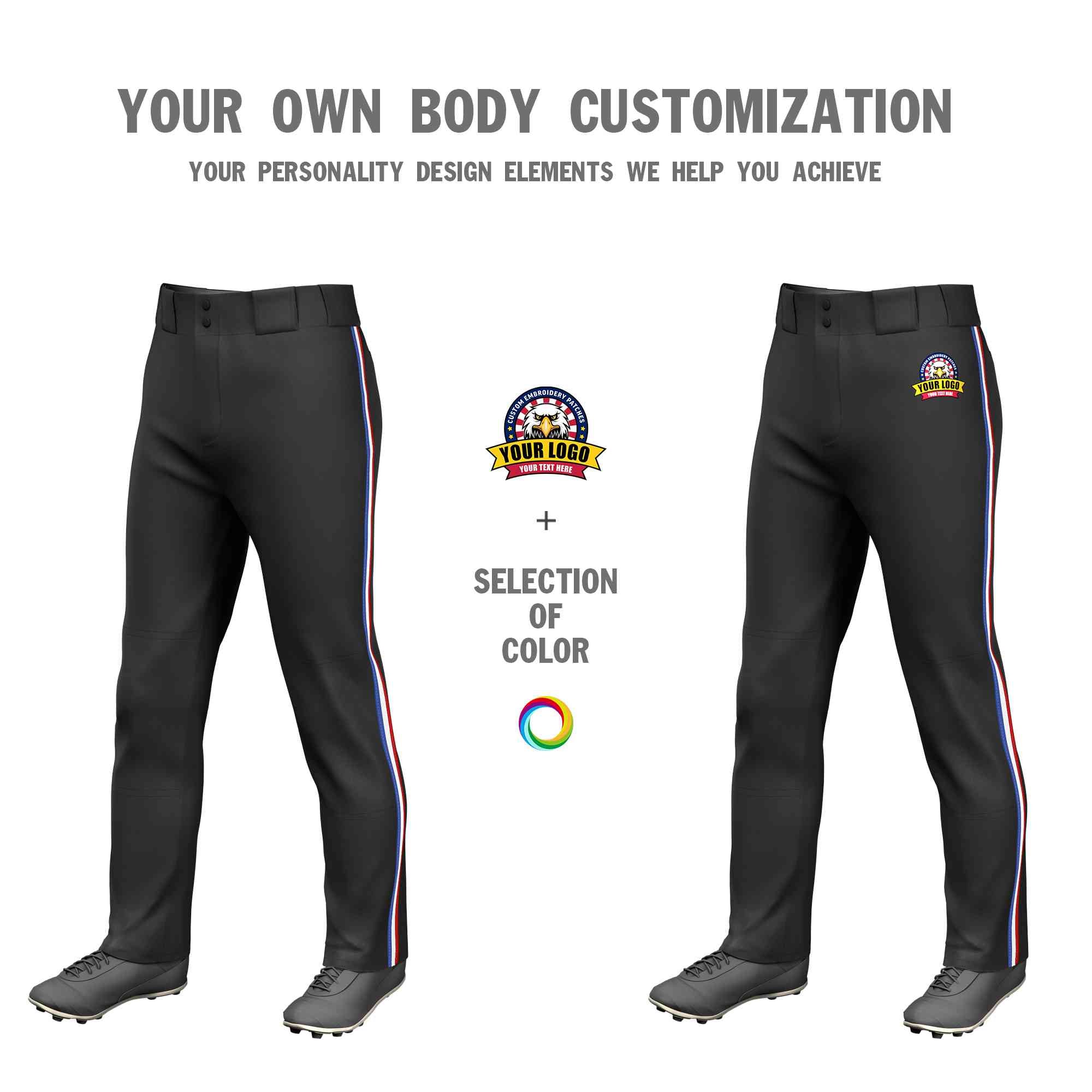 Custom Black Royal White-Red Classic Fit Stretch Practice Loose-fit Baseball Pants