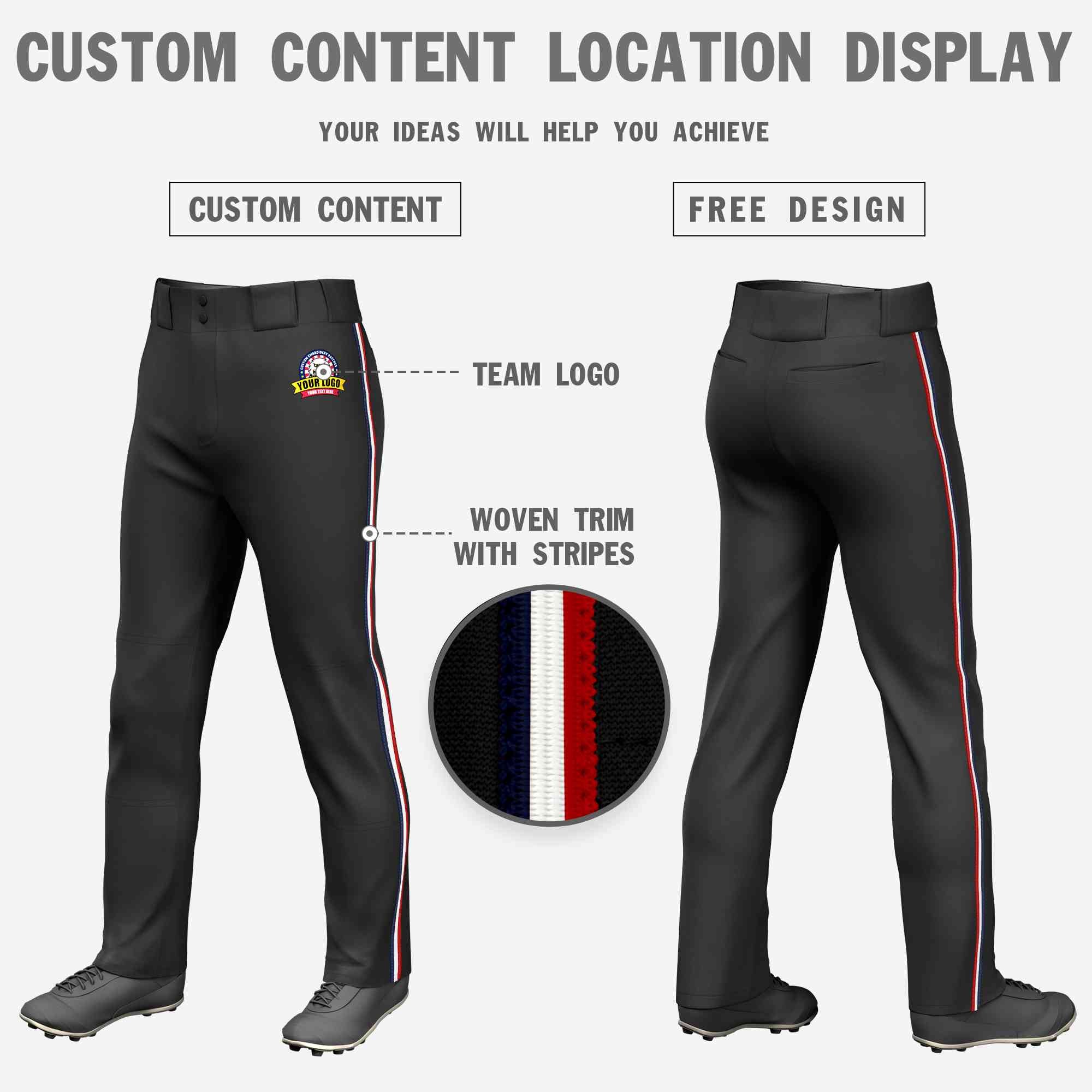 Pantalon de baseball coupe ample, coupe classique, personnalisé, noir, marine, blanc-rouge