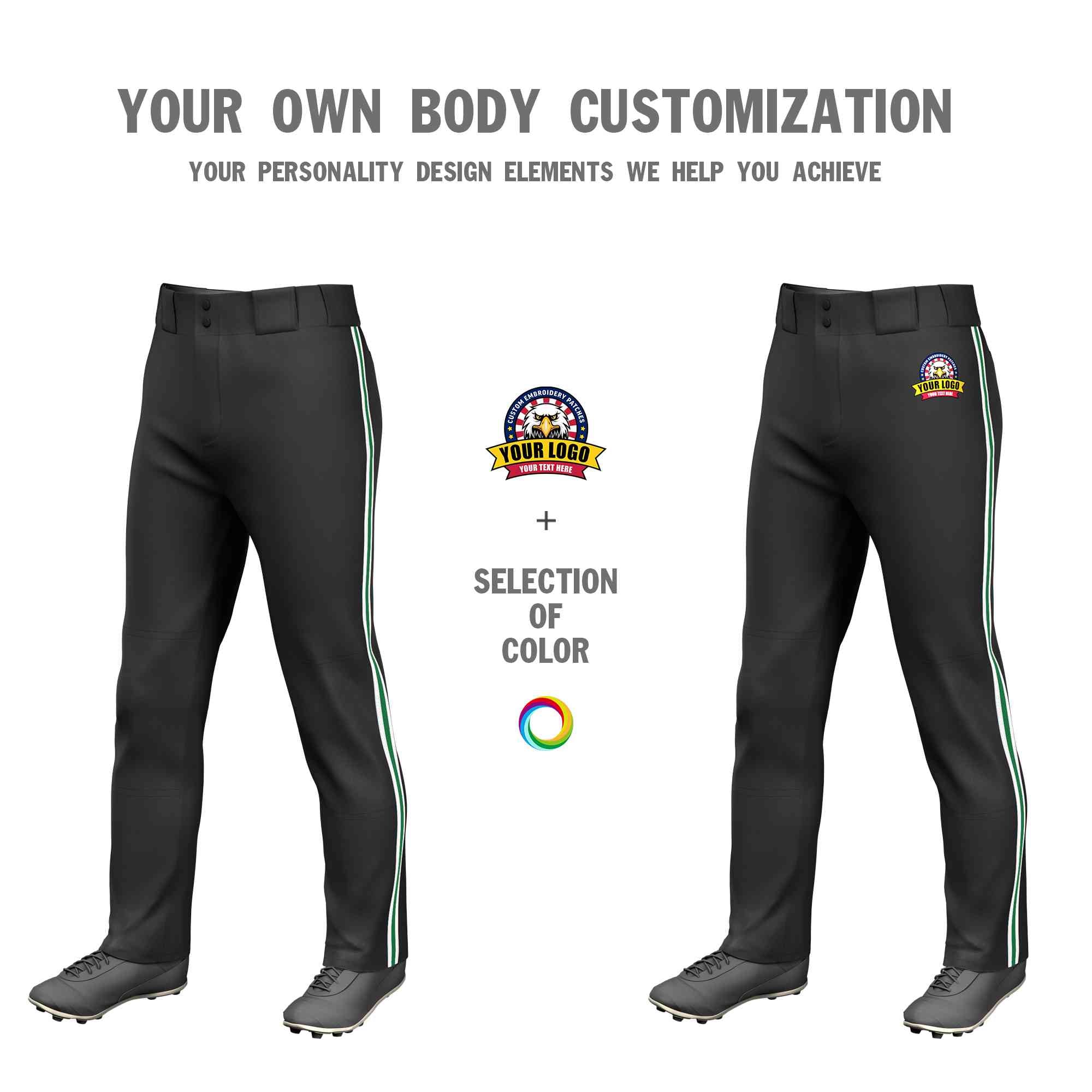 Custom Black White Kelly Green-White Classic Fit Stretch Practice Loose-fit Baseball Pants