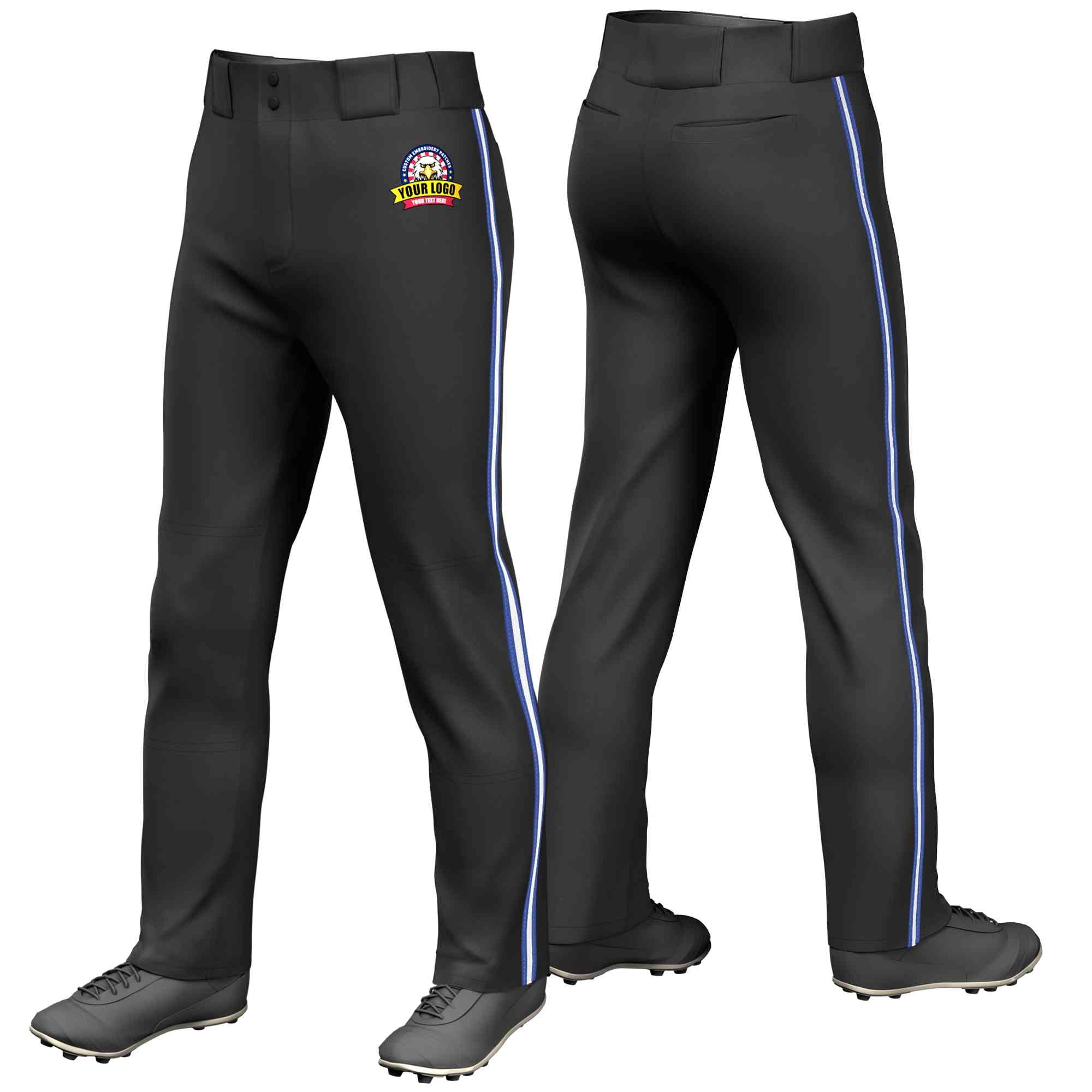 Custom Black Royal White-Royal Classic Fit Stretch Practice Loose-fit Baseball Pants