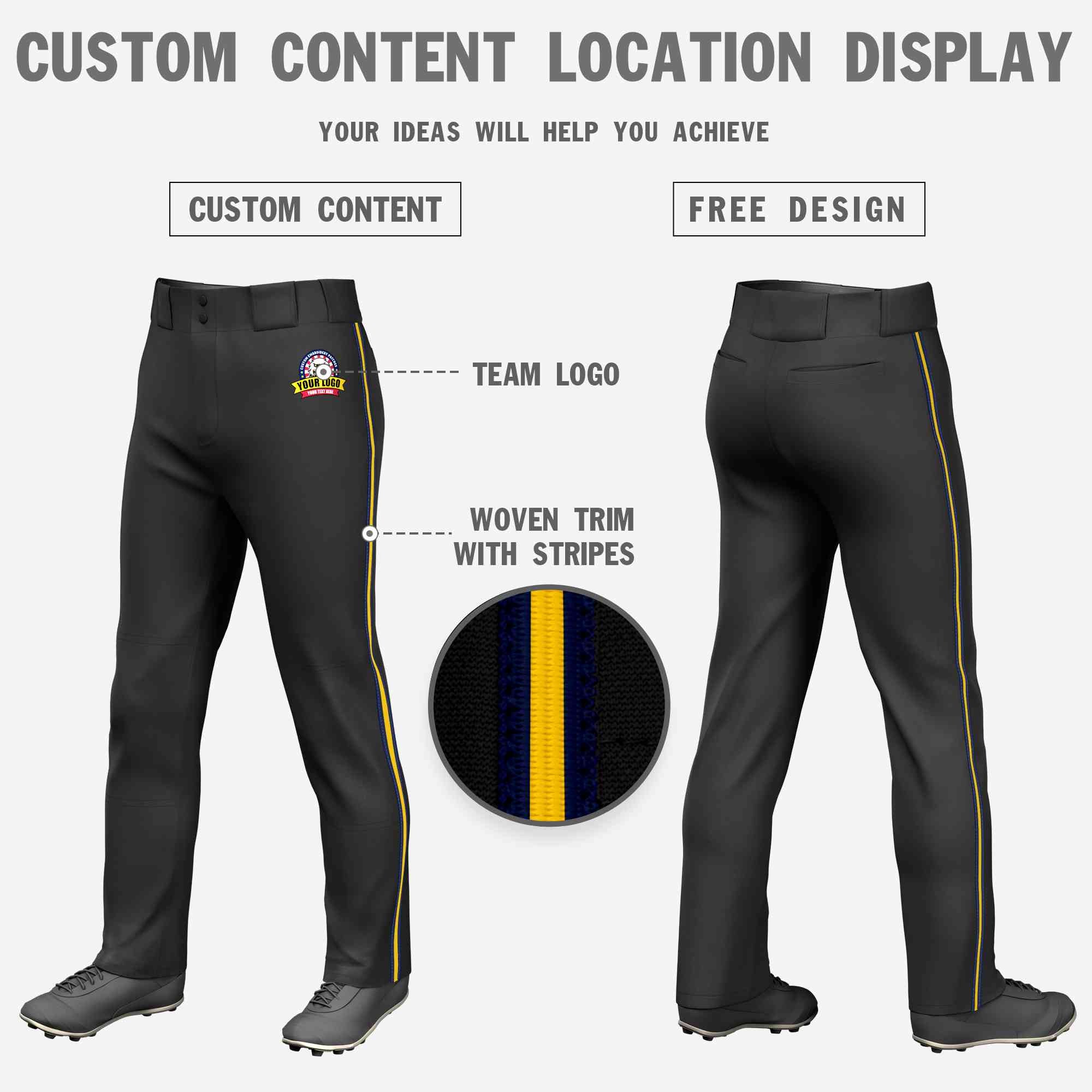 Custom Black Navy Gold-Navy Classic Fit Stretch Practice Loose-fit Baseball Pants