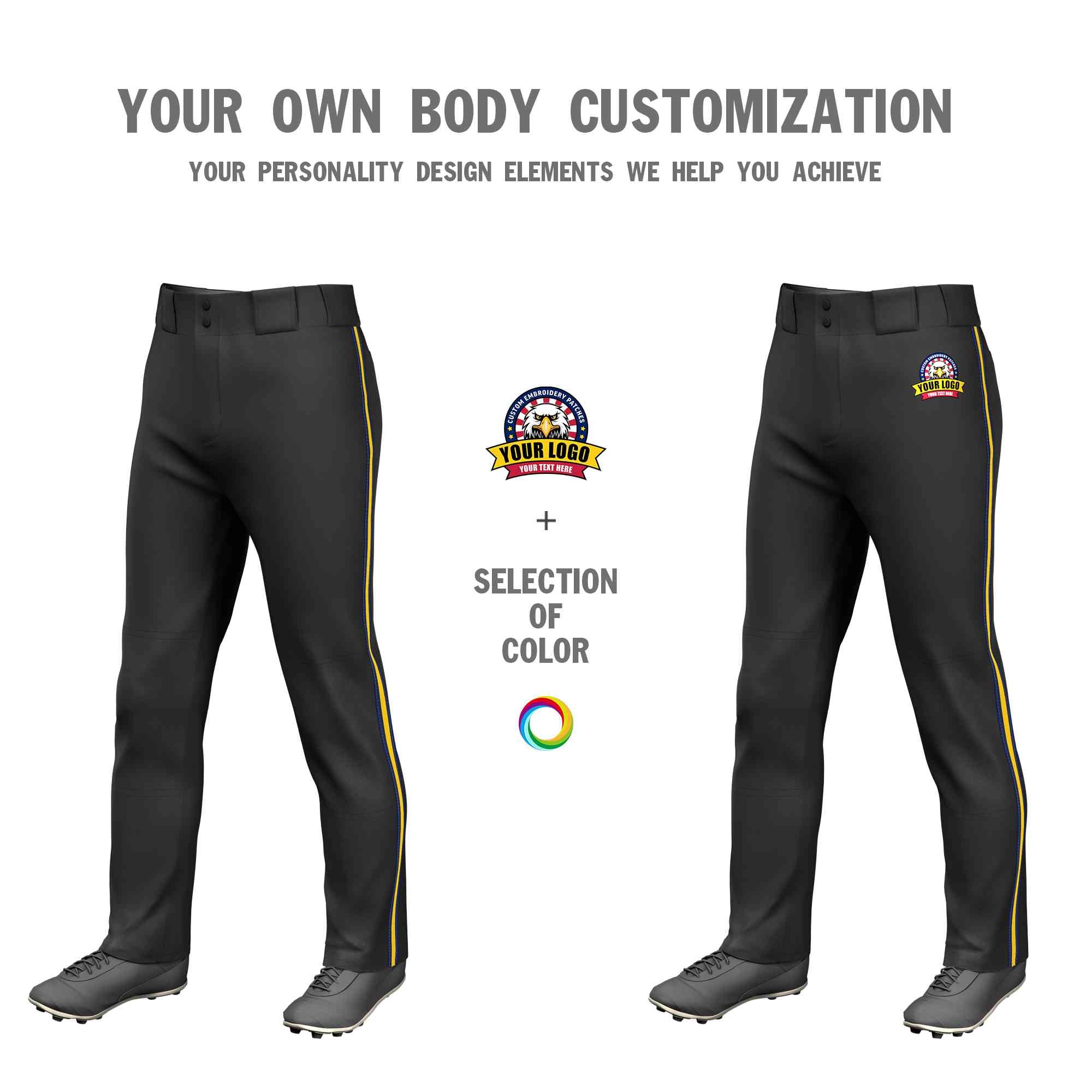 Custom Black Navy Gold-Navy Classic Fit Stretch Practice Loose-fit Baseball Pants