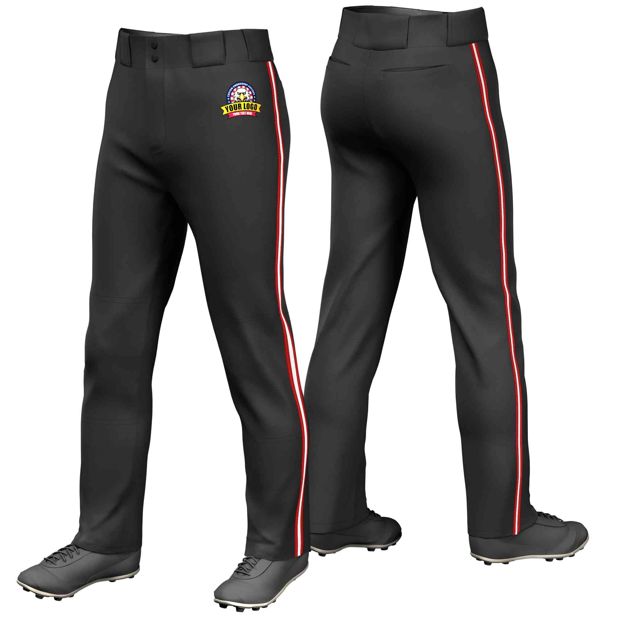 Pantalon de baseball coupe ample, coupe classique, personnalisé, noir, rouge, blanc-rouge