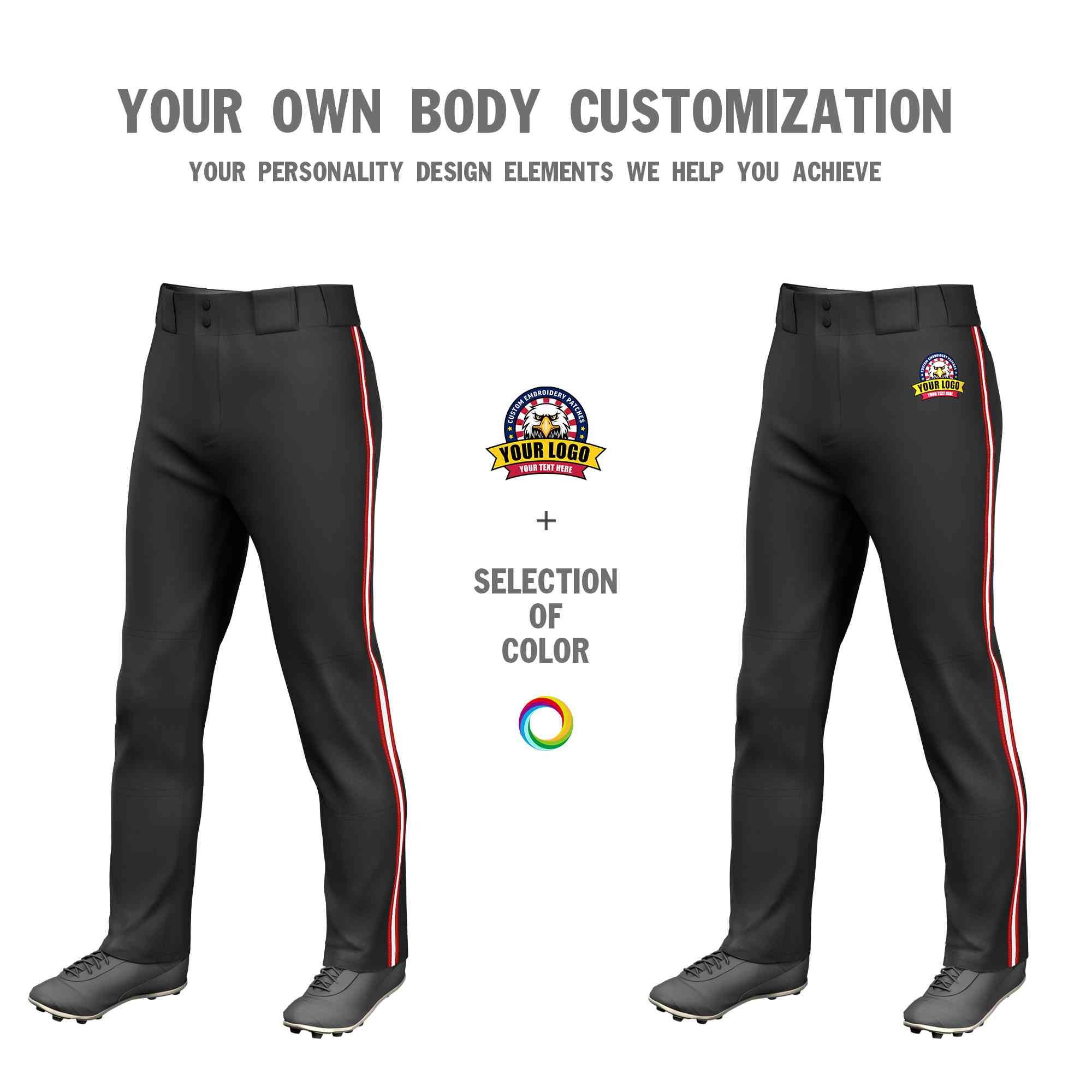 Custom Black Red White-Red Classic Fit Stretch Practice Loose-fit Baseball Pants