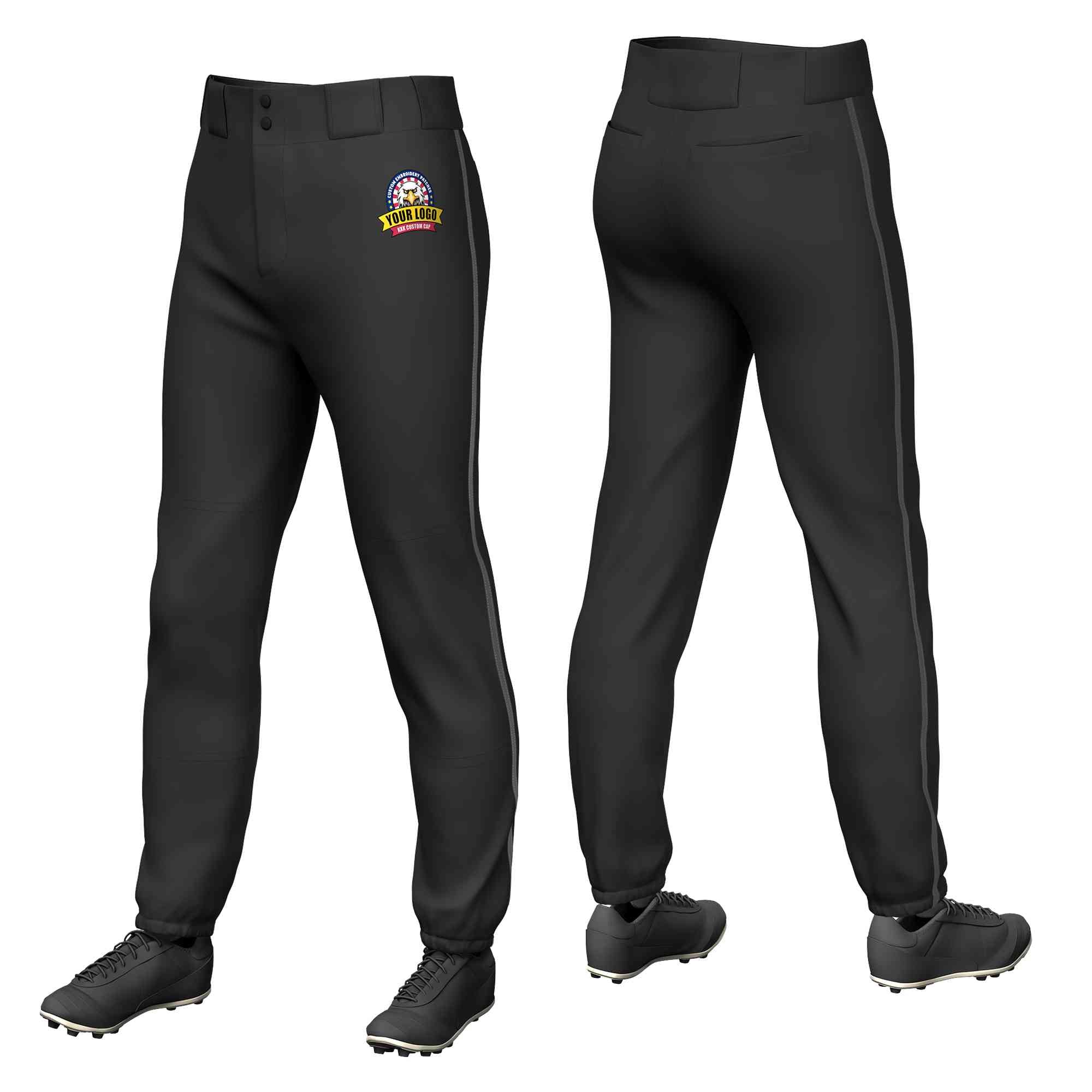 Pantalon de baseball pull-up extensible, coupe classique, noir et gris foncé, personnalisé