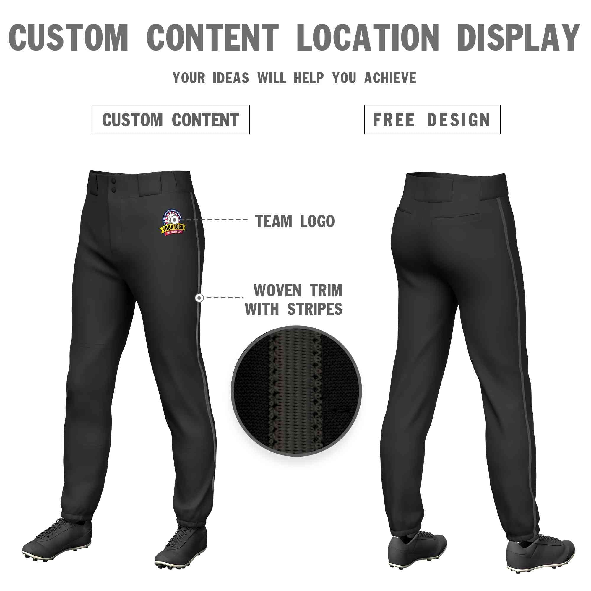 Pantalon de baseball pull-up extensible, coupe classique, noir et gris foncé, personnalisé