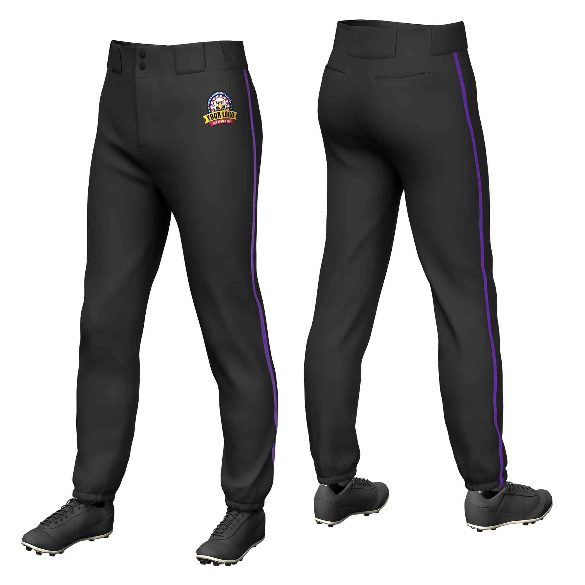 Pantalon de baseball pull-up extensible, coupe classique, personnalisé, noir, violet