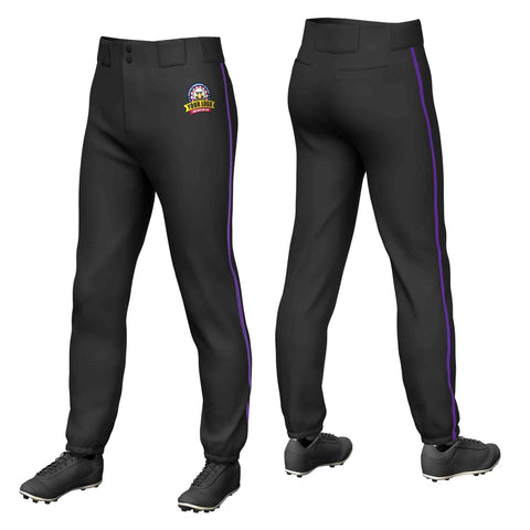 Custom Black Purple Classic Fit Stretch Practice Pull-up Baseball Pants