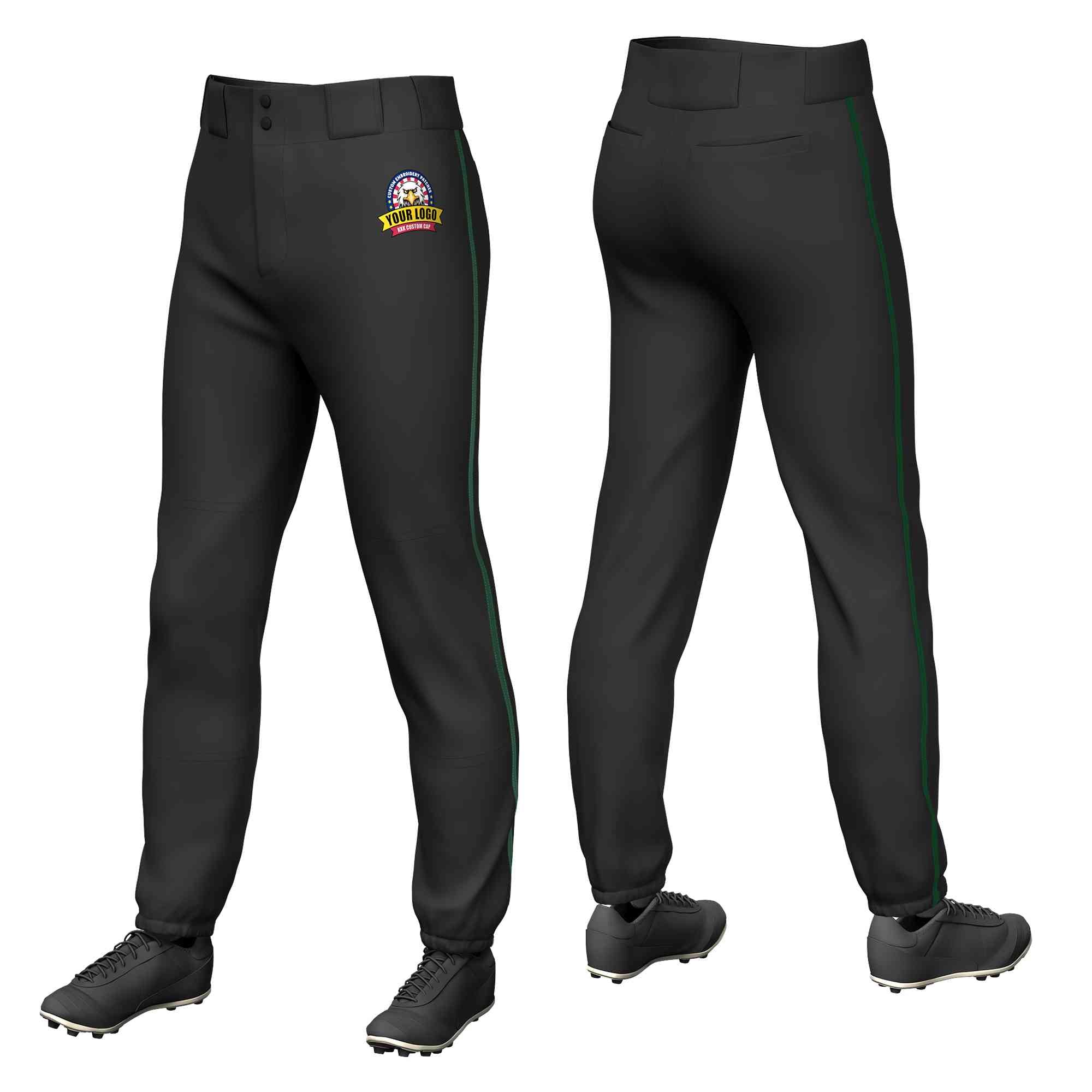 Custom Black Green Classic Fit Stretch Practice Pull-up Baseball Pants