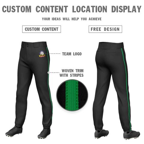 Custom Black Kelly Green Classic Fit Stretch Practice Pull-up Baseball Pants