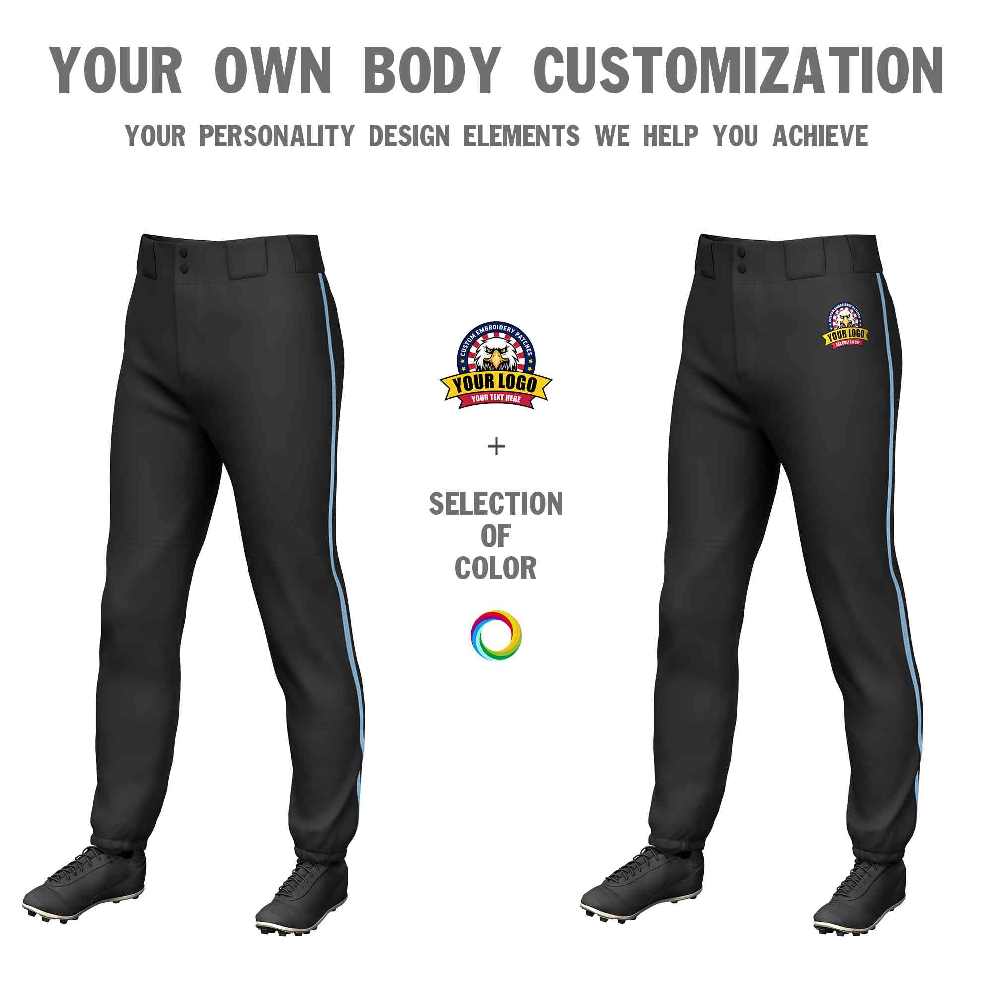 Custom Black Light Blue Classic Fit Stretch Practice Pull-up Baseball Pants