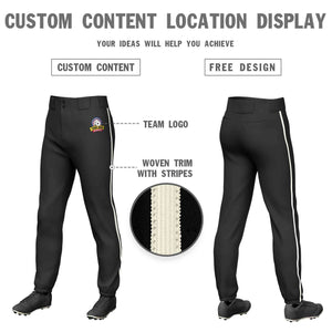 Custom Black Cream Classic Fit Stretch Practice Pull-up Baseball Pants