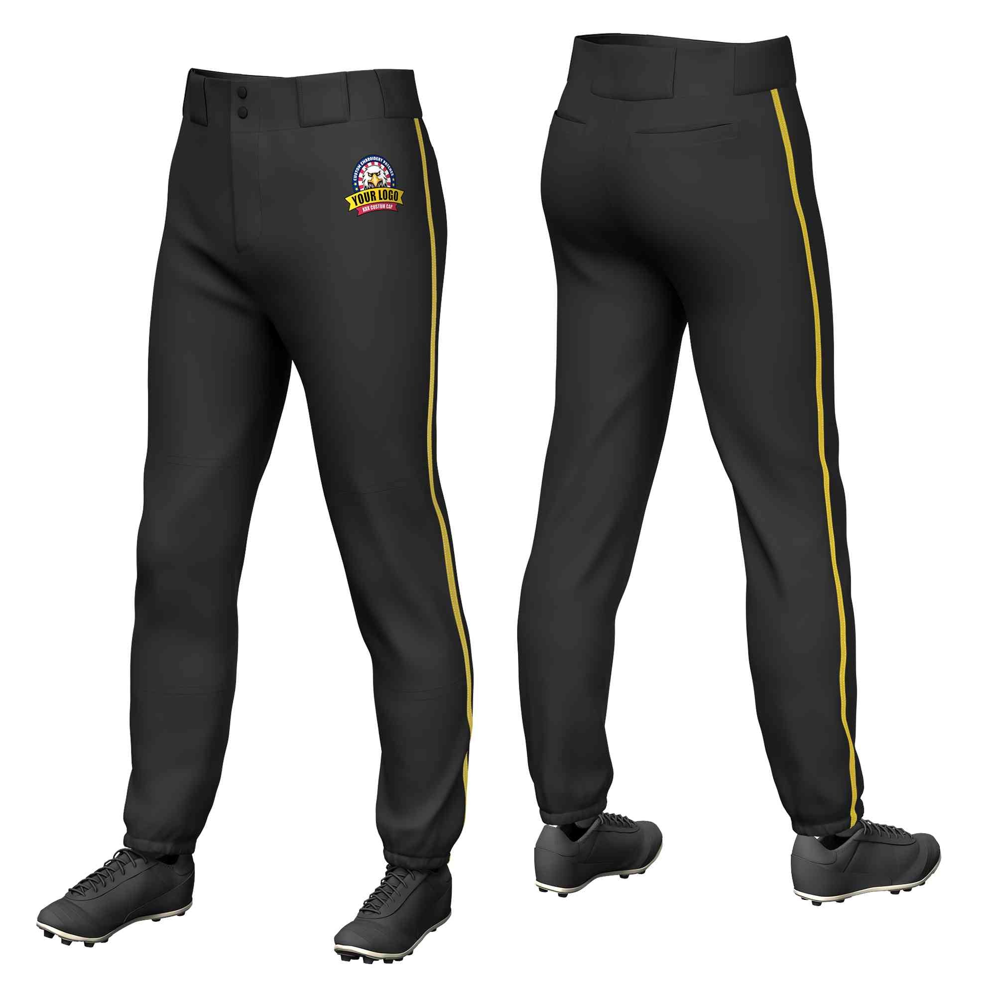 Pantalon de baseball pull-up extensible noir personnalisé Old Gold, coupe classique