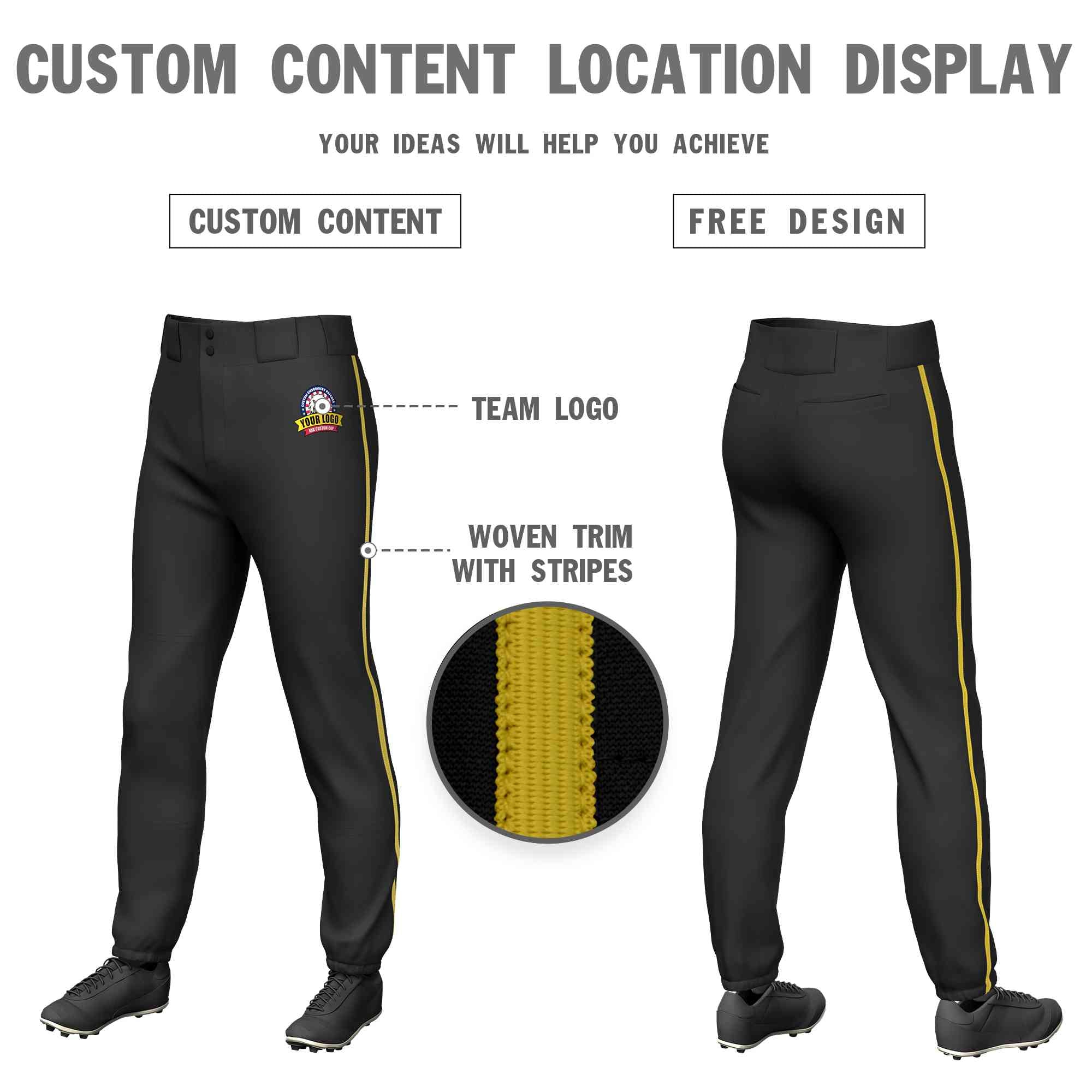 Pantalon de baseball pull-up extensible noir personnalisé Old Gold, coupe classique