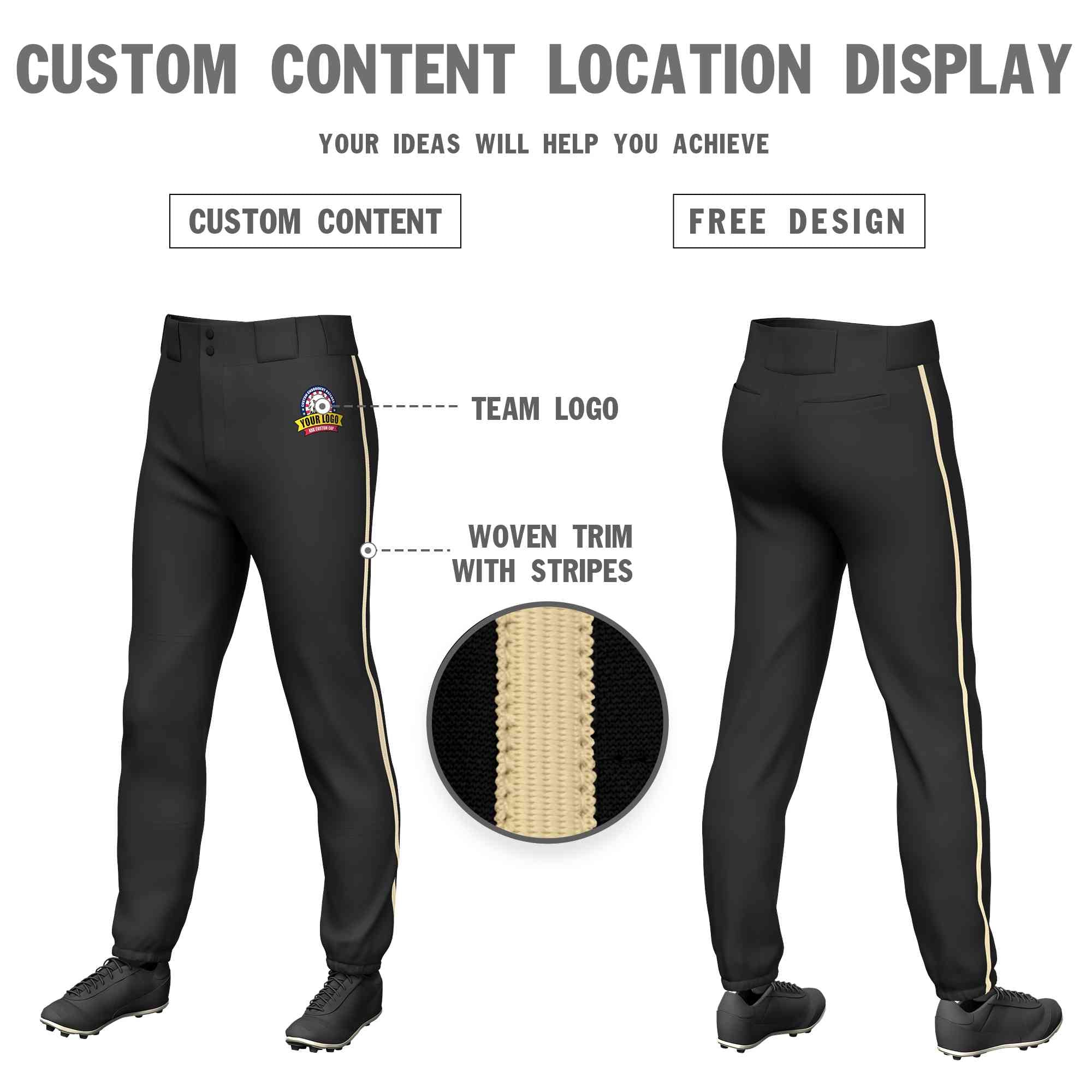 Pantalon de baseball pull-up extensible, coupe classique, noir, kaki, personnalisé