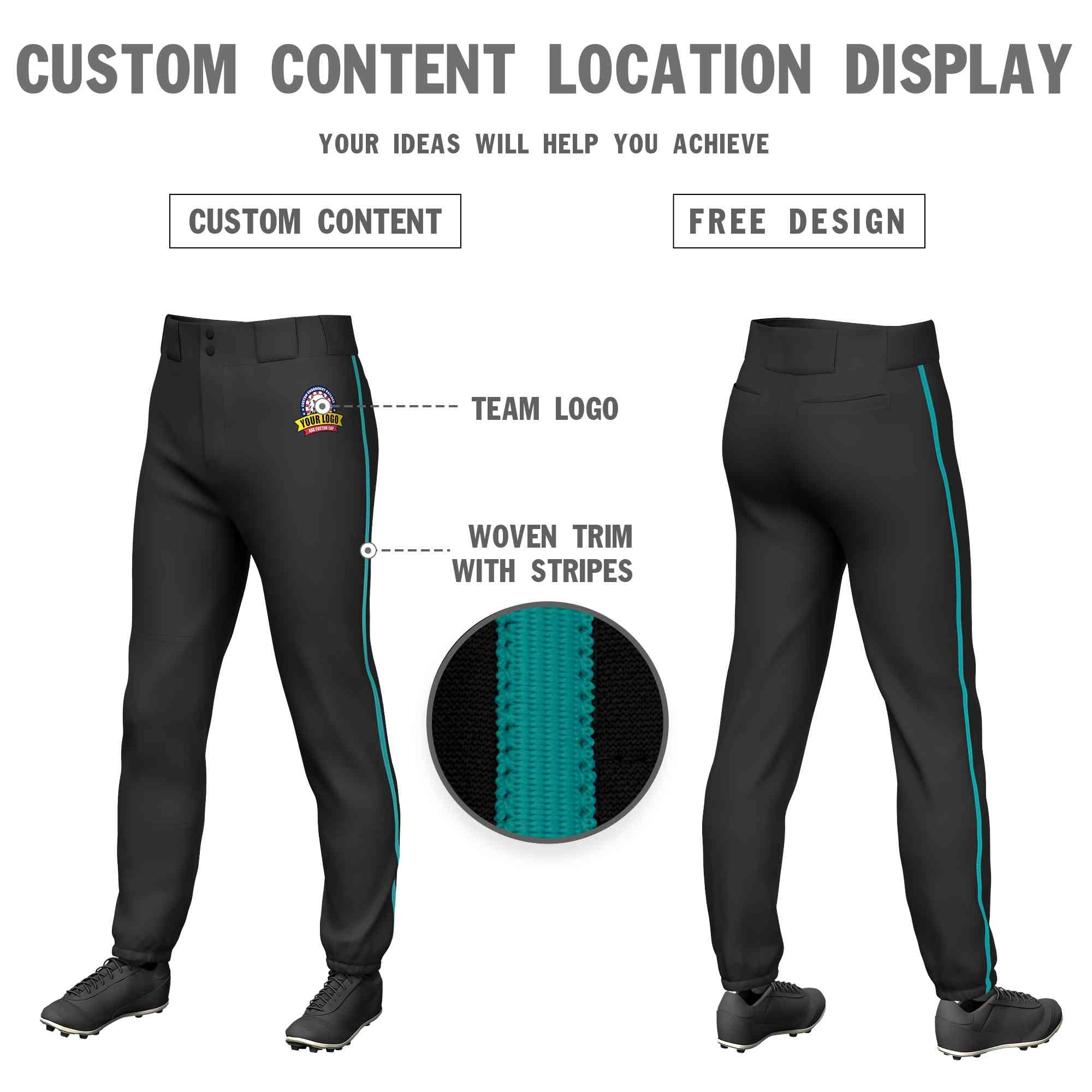 Pantalon de baseball pull-up extensible noir Aqua Classic Fit personnalisé