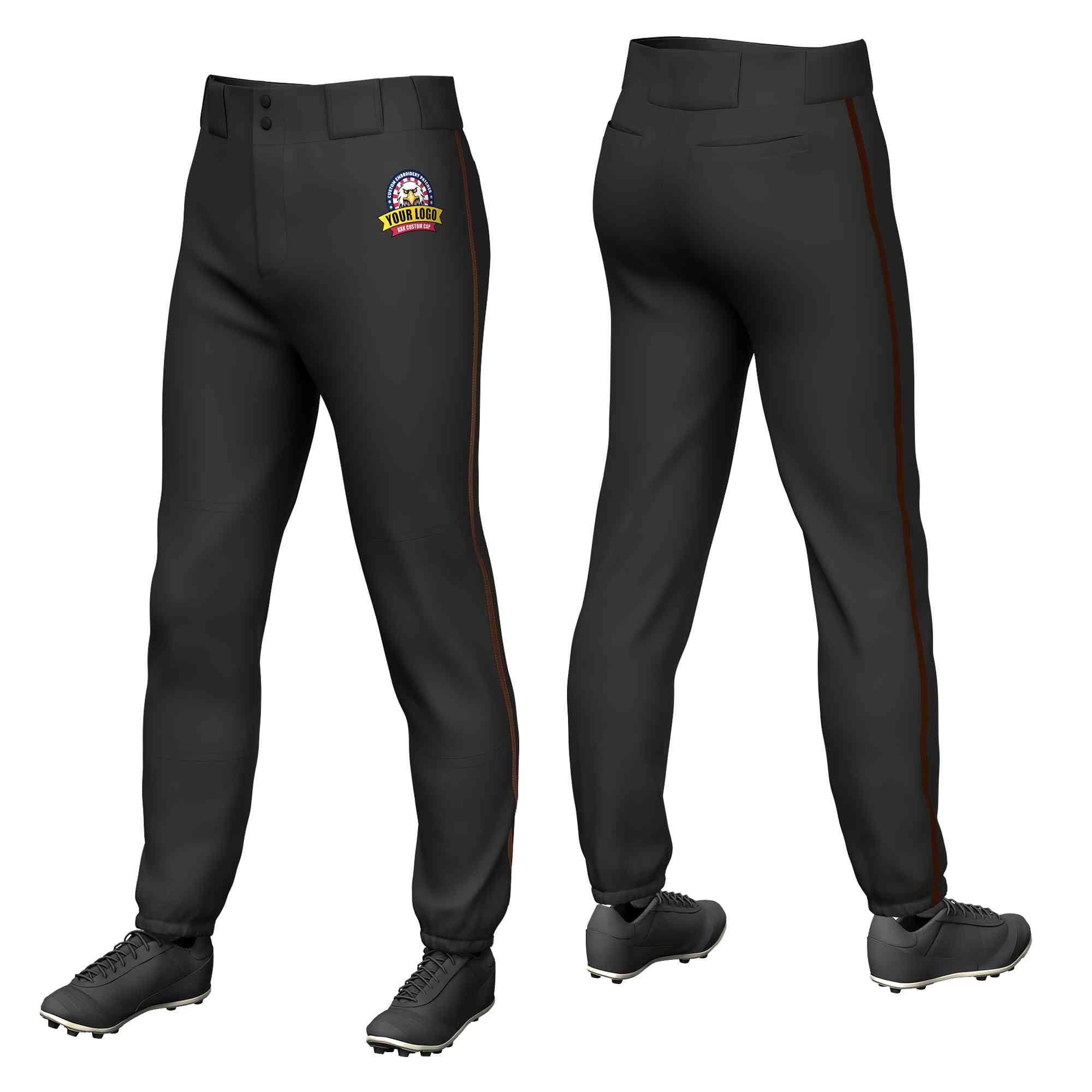 Pantalon de baseball pull-up extensible, coupe classique, personnalisé, noir et marron