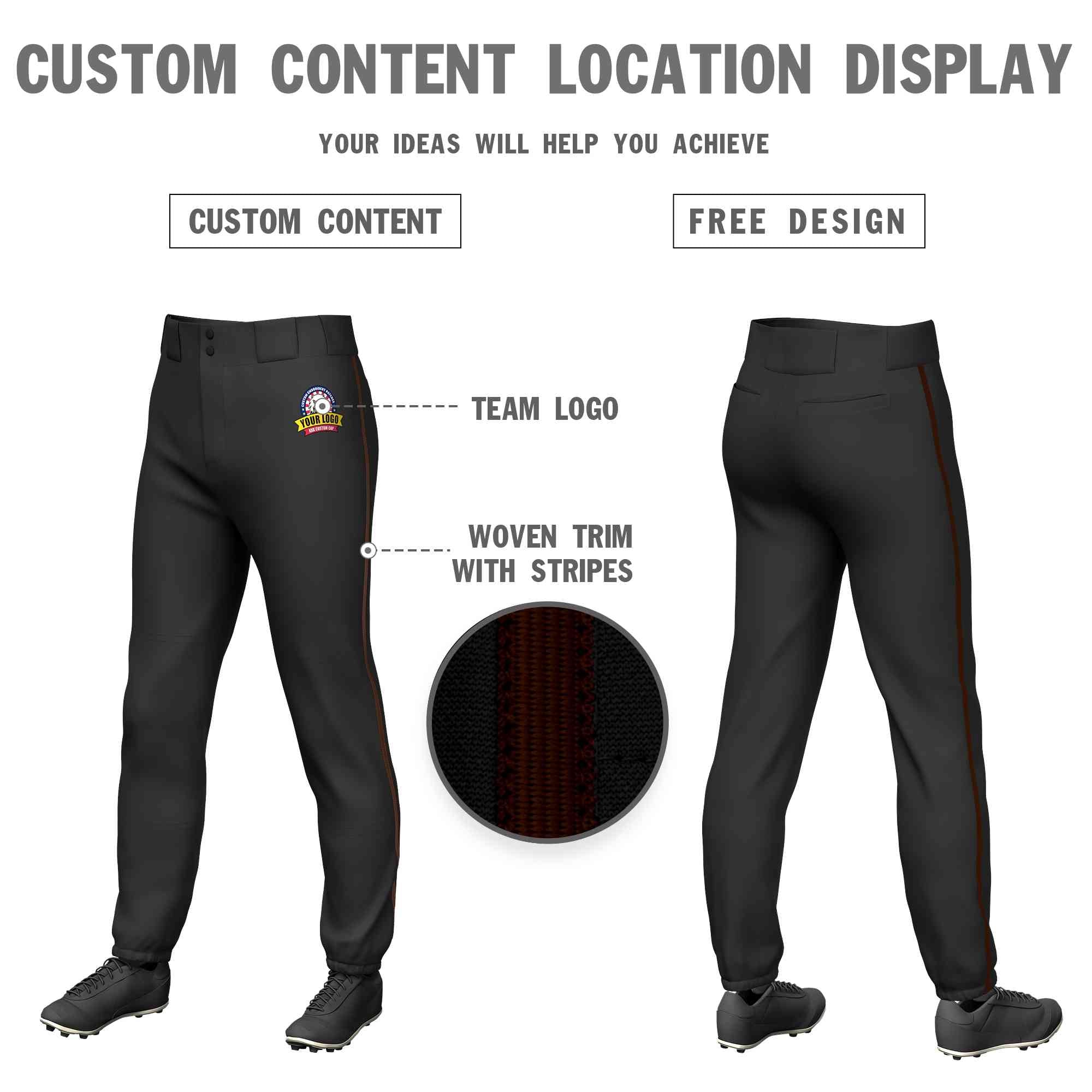 Pantalon de baseball pull-up extensible, coupe classique, personnalisé, noir et marron