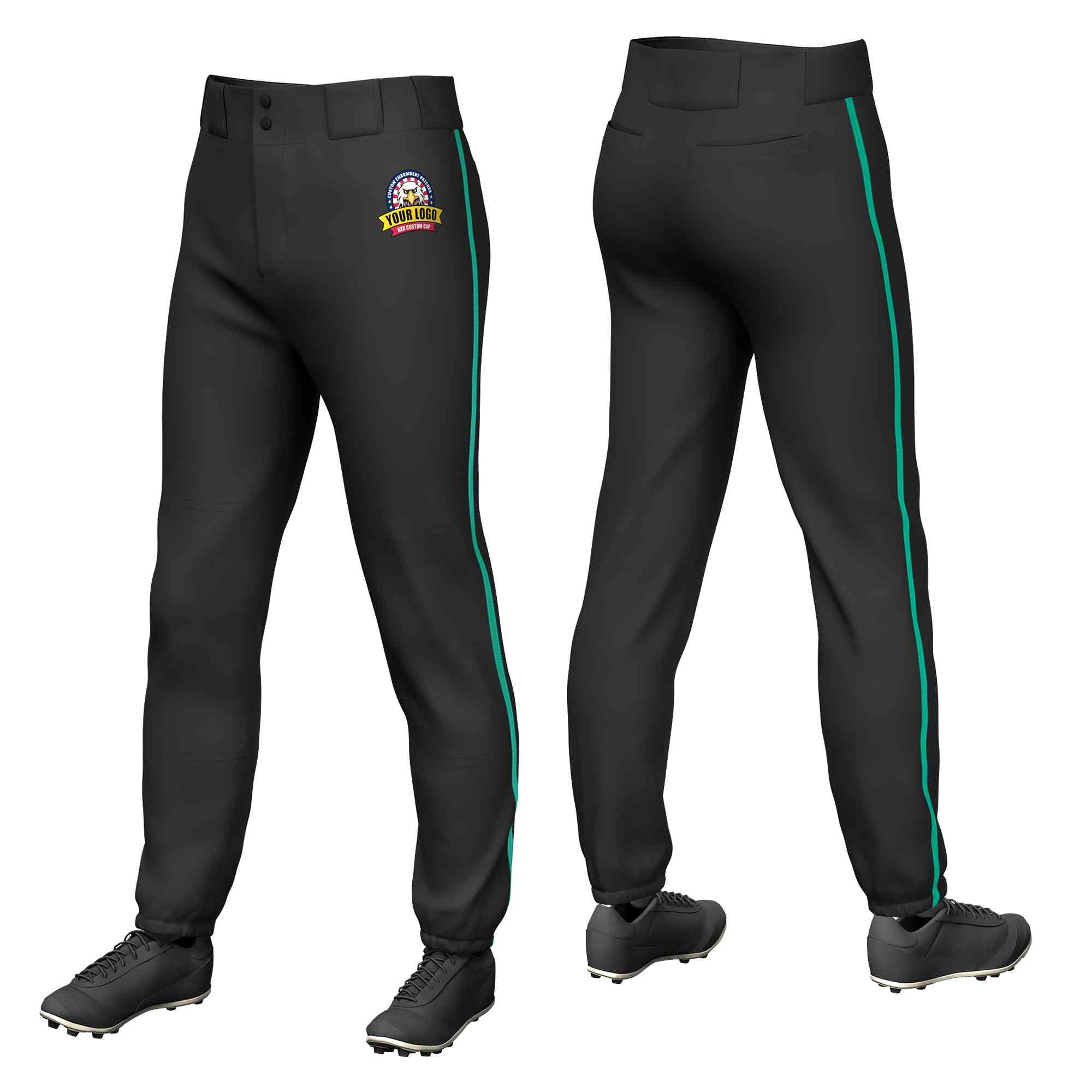 Pantalon de baseball pull-up extensible noir sarcelle personnalisé