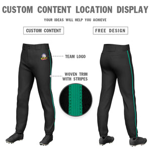 Custom Black Teal Classic Fit Stretch Practice Pull-up Baseball Pants