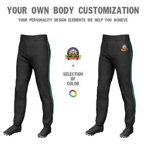 Custom Black Teal Classic Fit Stretch Practice Pull-up Baseball Pants