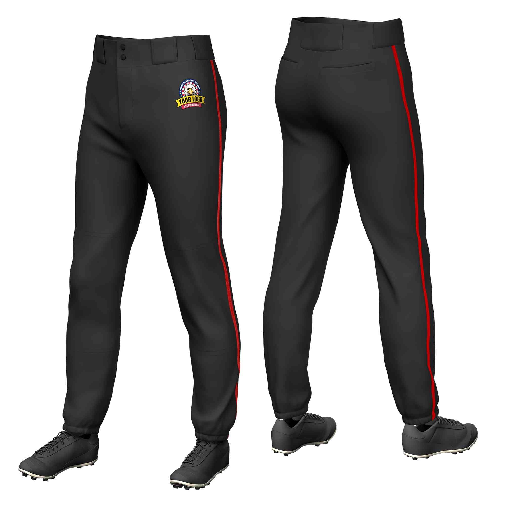 Pantalon de baseball pull-up extensible, coupe classique, noir, rouge, personnalisé