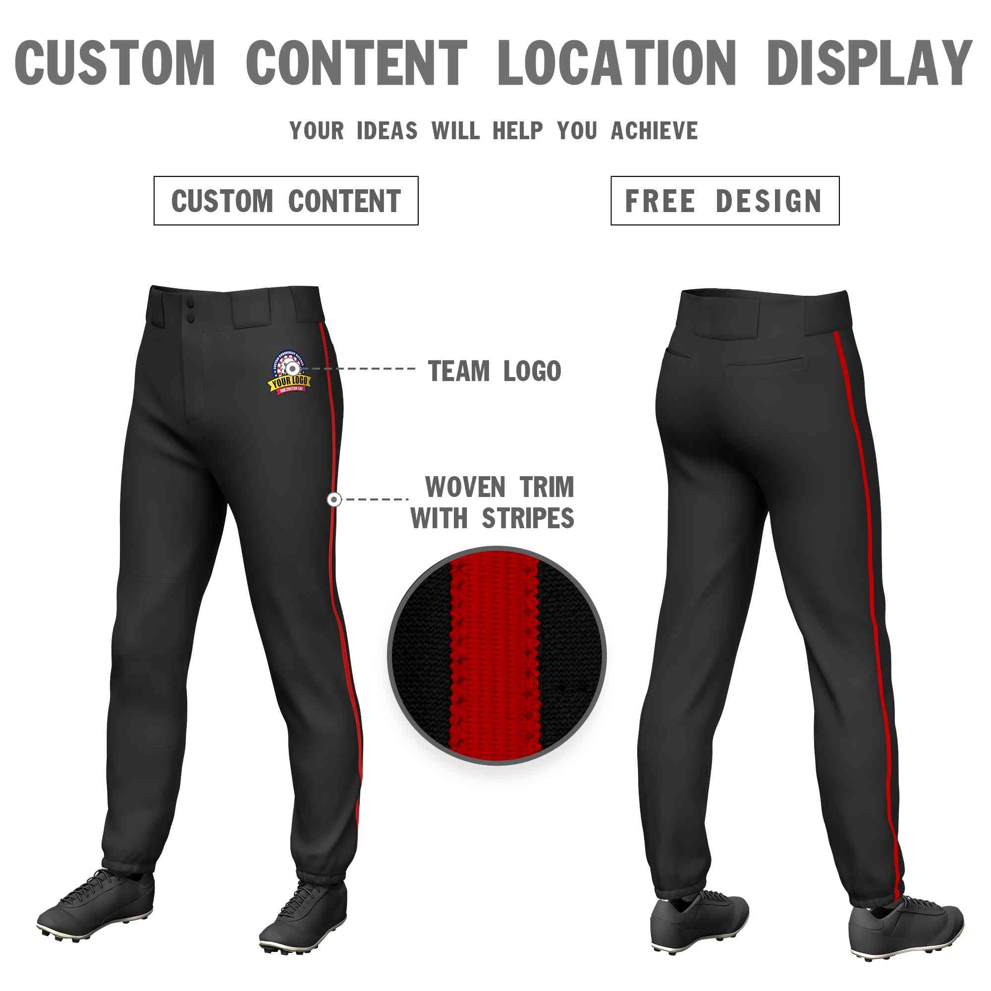 Pantalon de baseball pull-up extensible, coupe classique, noir, rouge, personnalisé