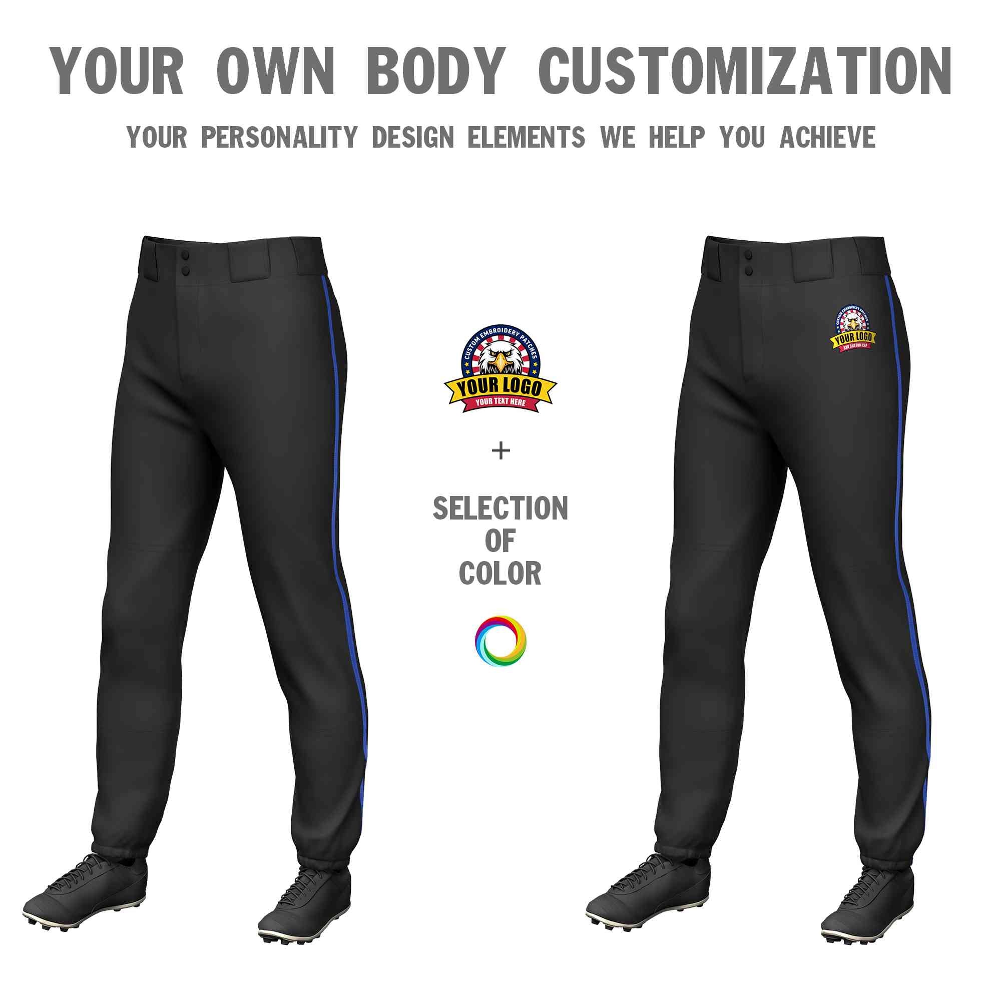 Pantalon de baseball pull-up extensible noir Royal Classic Fit personnalisé