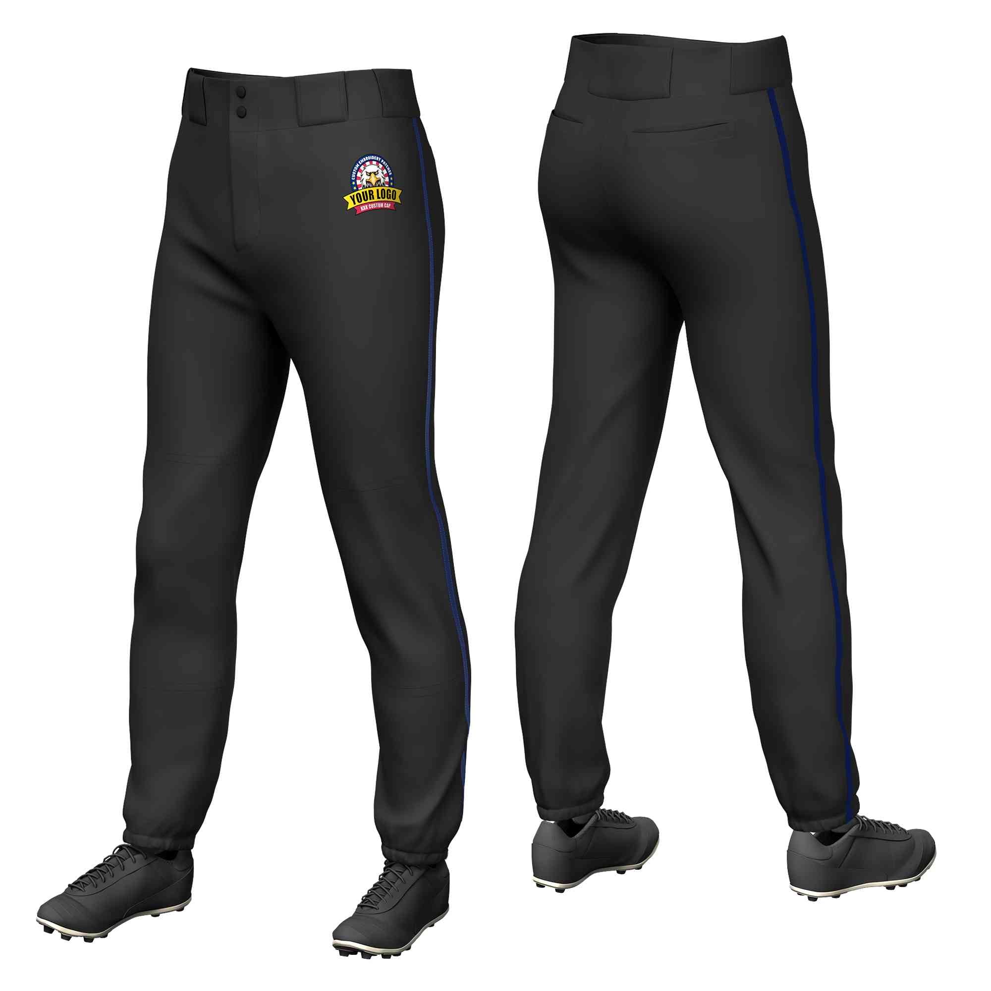 Custom Black Navy Classic Fit Stretch Practice Pull-up Baseball Pants