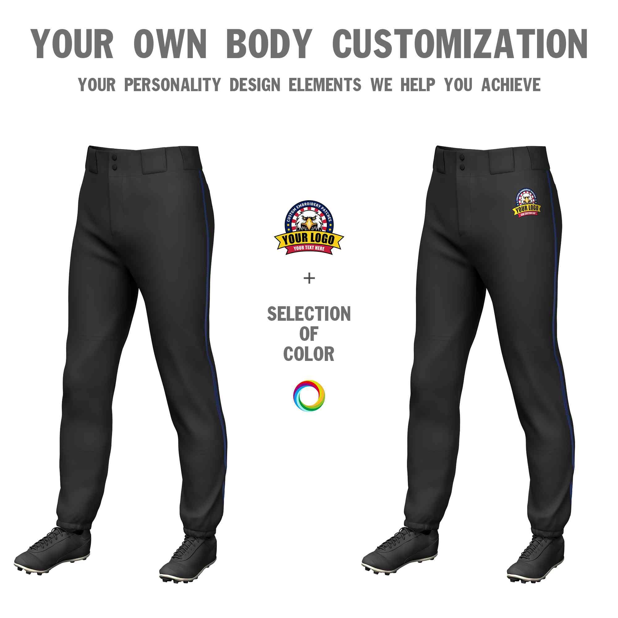 Custom Black Navy Classic Fit Stretch Practice Pull-up Baseball Pants